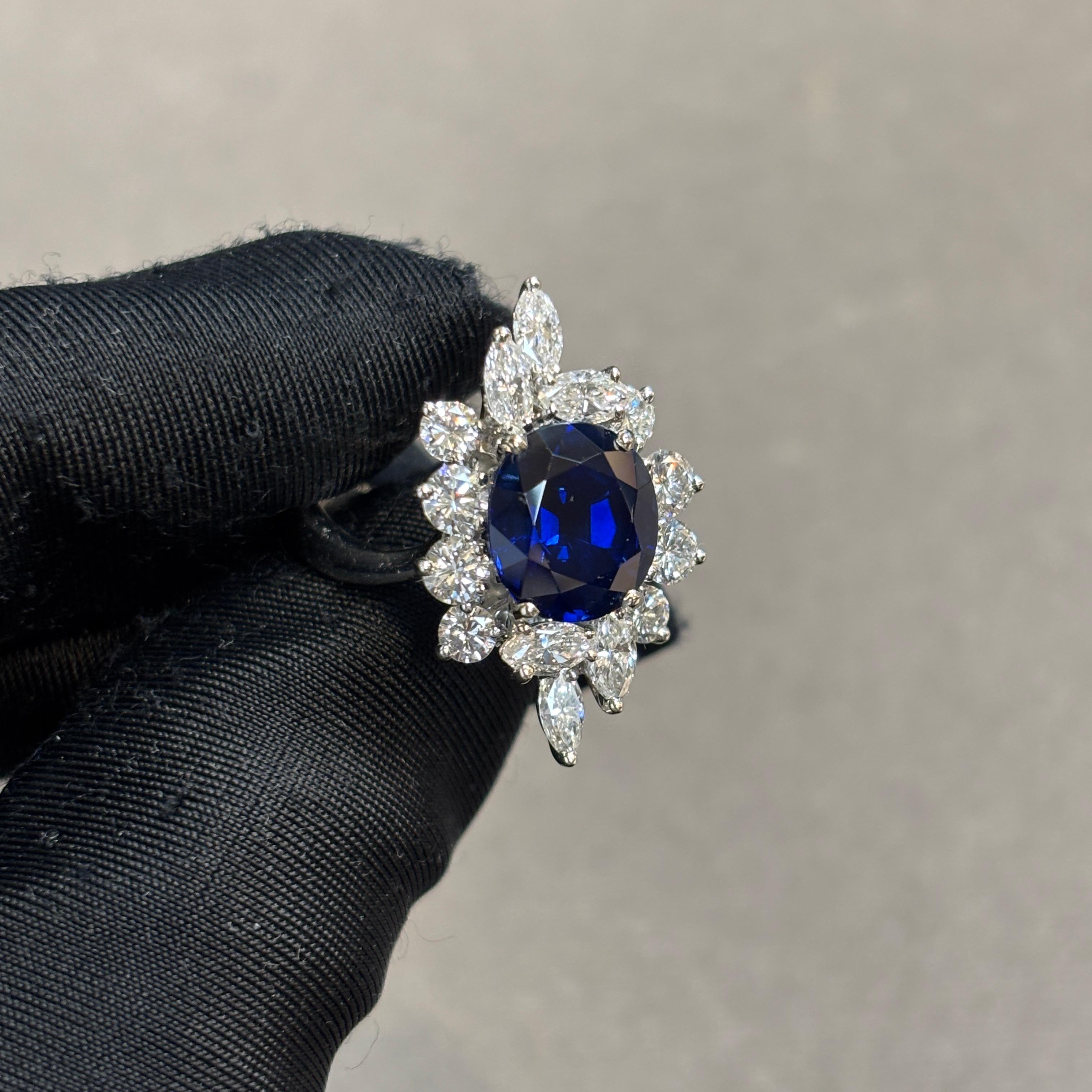 Bague saphir et diamant certifiés naturels non chauffés de taille ovale Pour femmes en vente