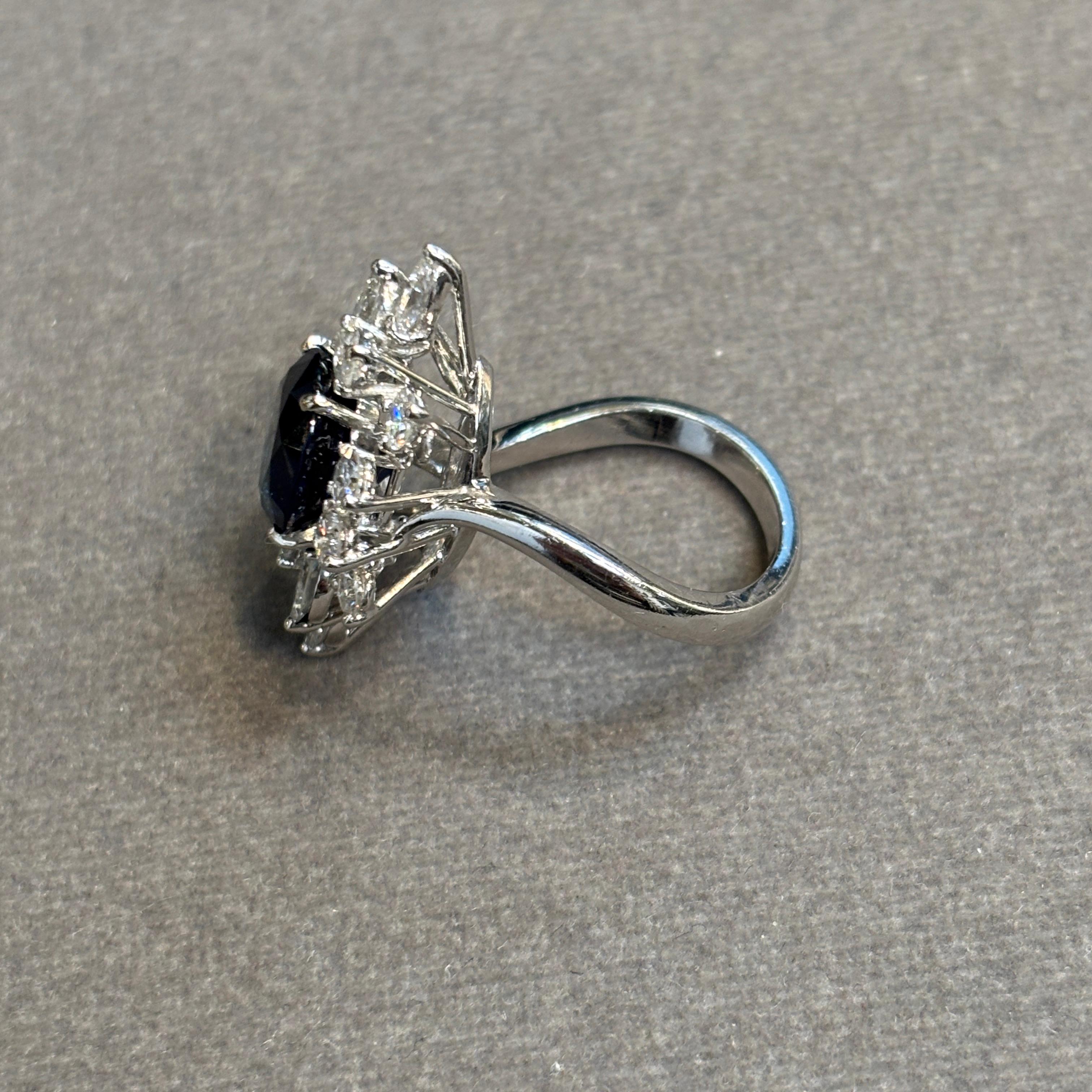 Bague saphir et diamant certifiés naturels non chauffés de taille ovale en vente 1