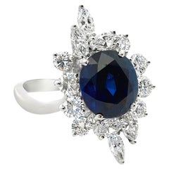 Bague saphir et diamant certifiés naturels non chauffés de taille ovale