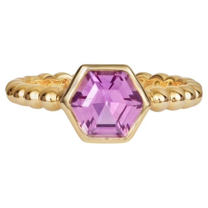 Certified Natural Unheated Pink Sapphire Hex Ring  For Sale