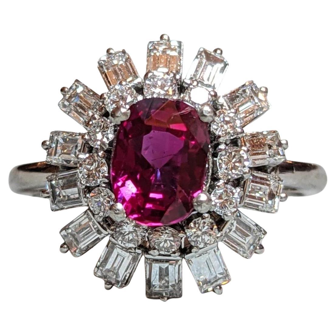 Certified Natural Unheated Ruby & Diamond Ring in Platinum