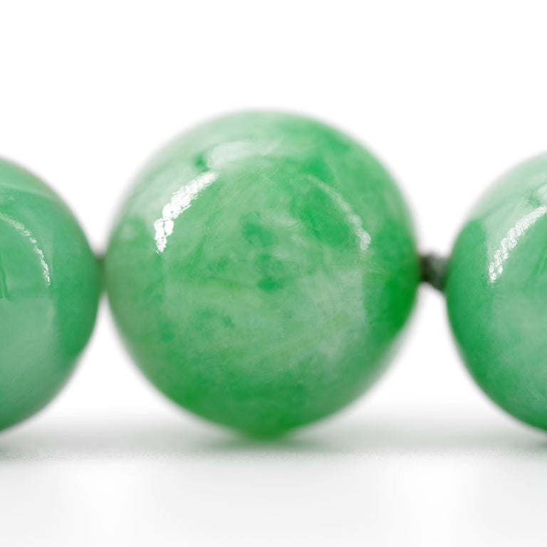 Certified Untreated Jade Necklace in Vivid Translucent Green For Sale