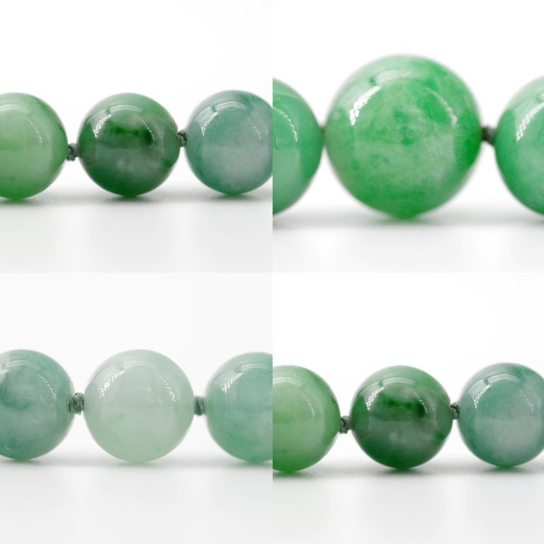 Certified Untreated Jade Necklace in Vivid Translucent Green For Sale