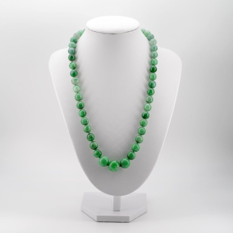 Certified Untreated Jade Necklace in Vivid Translucent Green For Sale