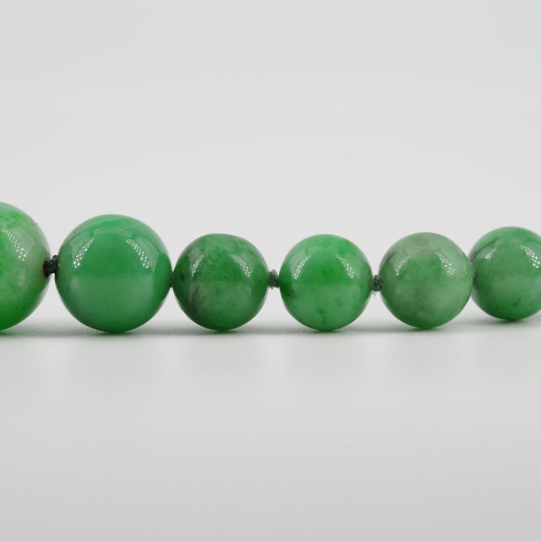 Certified Untreated Jade Necklace in Vivid Translucent Green For Sale