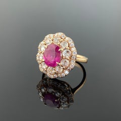 Certified Natural Vietnamese Ruby & Diamond Cluster Ring in 18K Rose Gold