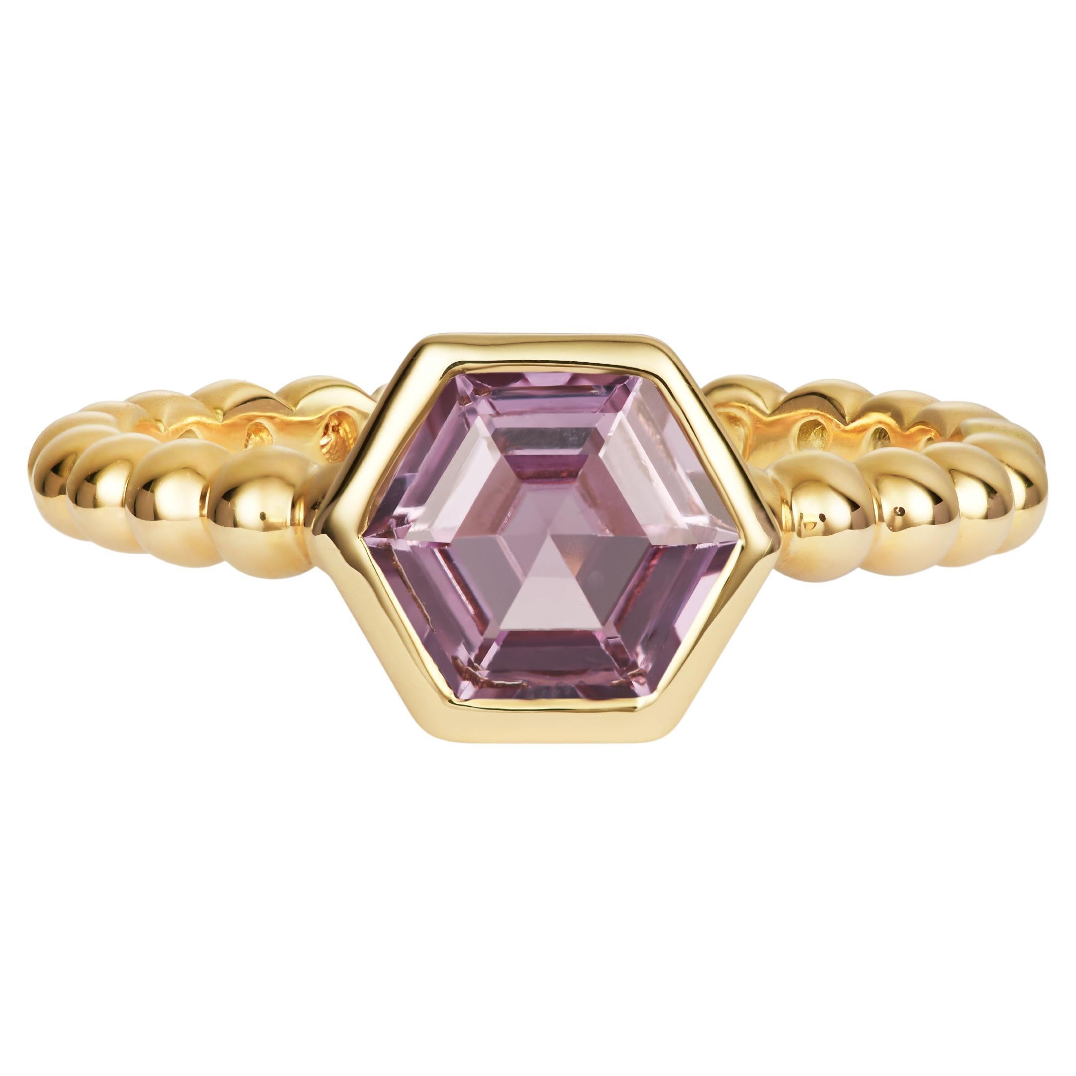 Certified Natural Violet Sapphire Hex Ring  For Sale