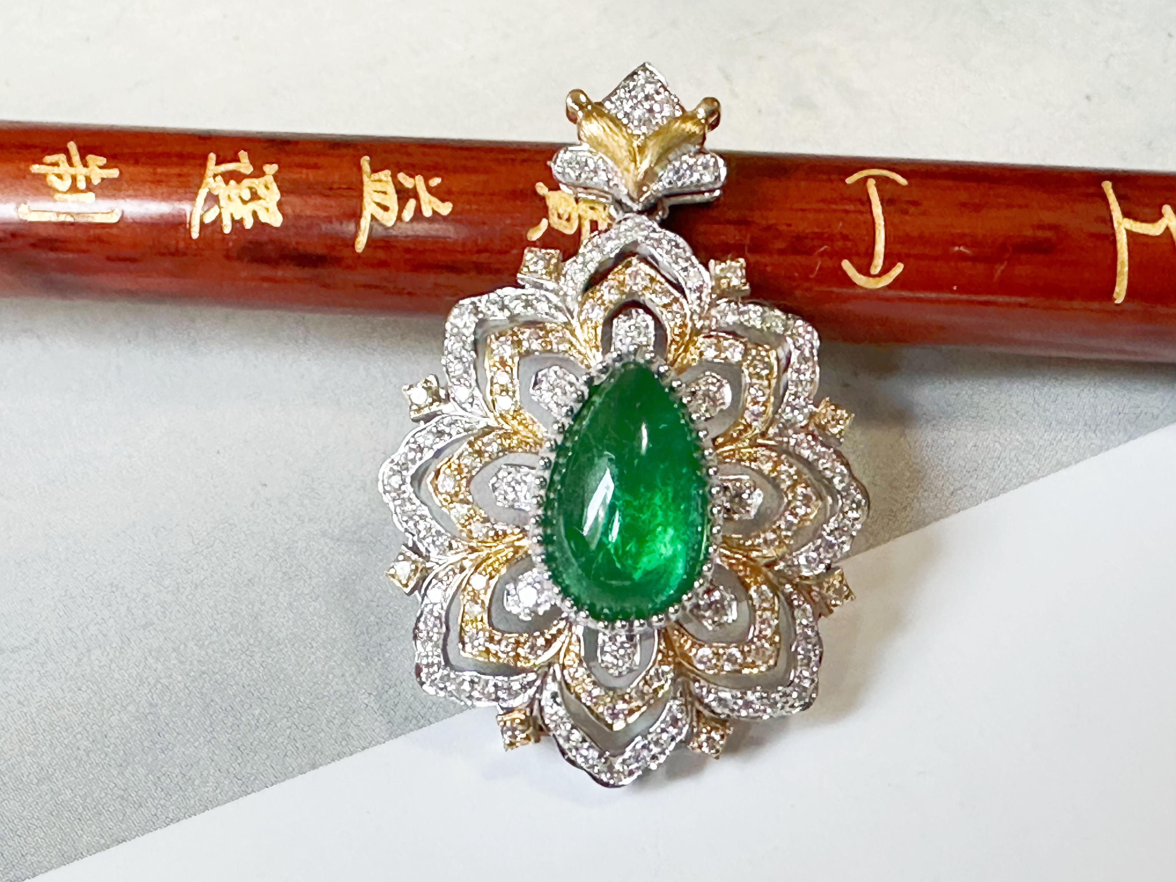 Elevate your jewelry collection with our stunning natural vivid green emerald pendant. Ethically sourced from Zambia, this handcrafted pendant exudes a timeless and antique style.

Crafted with a pear-shaped emerald, the pendant showcases a vivid