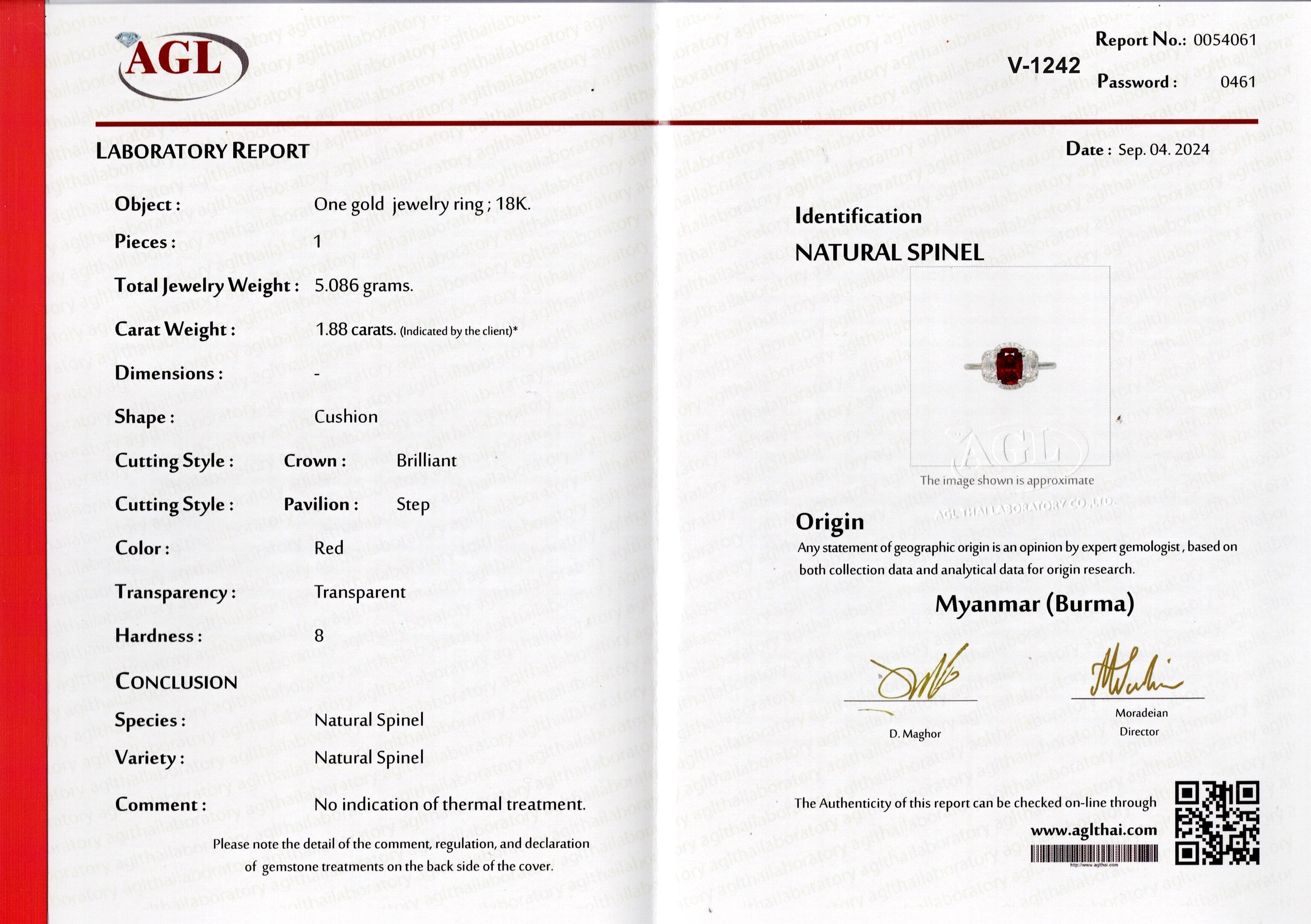 Certified Natural Vivid Red Spinel and Diamond Engagement Or Cocktail Ring For Sale 5