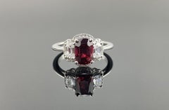 Certified Natural Vivid Red Spinel and Diamond Engagement Or Cocktail Ring