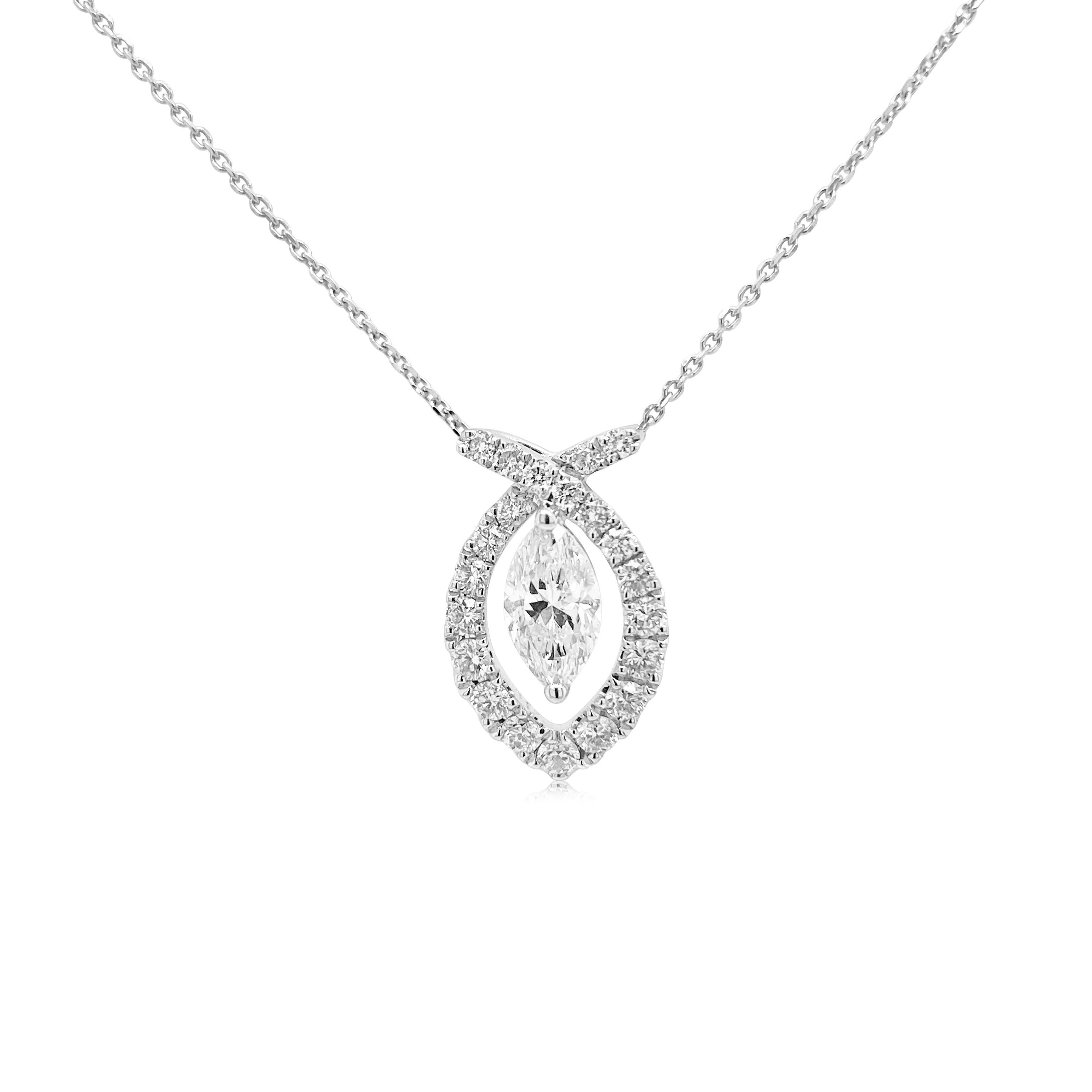A beautiful rendition of white diamonds designed in a modern look, elegant and chic in style.

-	Centre white diamond 0.530 CT (CGL JAPAN-H7831010)
-	Round Brilliant Cut White Diamond total 0.40 carat 
-	18K White Gold , Platinum Chain

HYT Jewelry