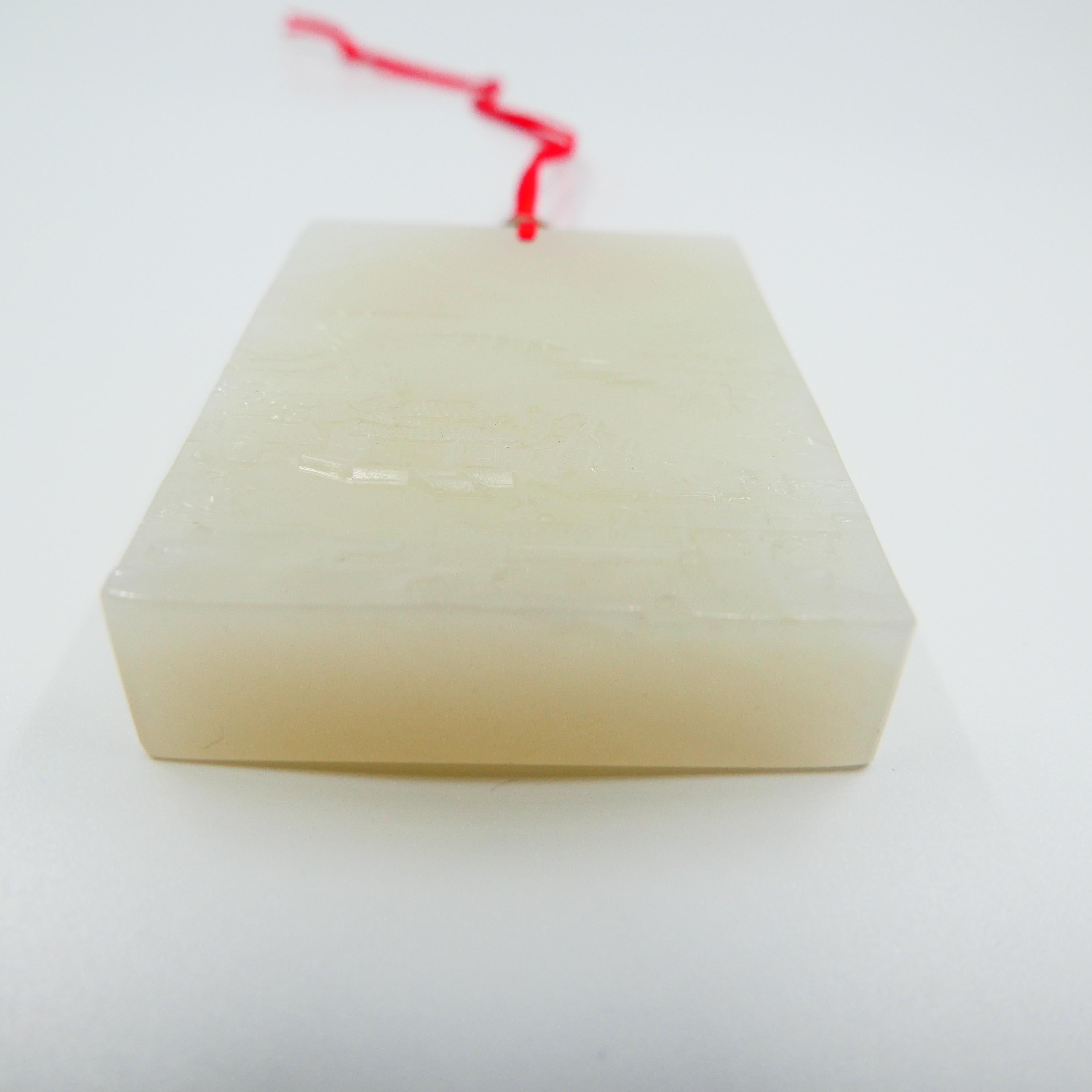 Certified Natural White Nephrite Jade Carving, Hetian Jade Decoration, Unisex For Sale 3