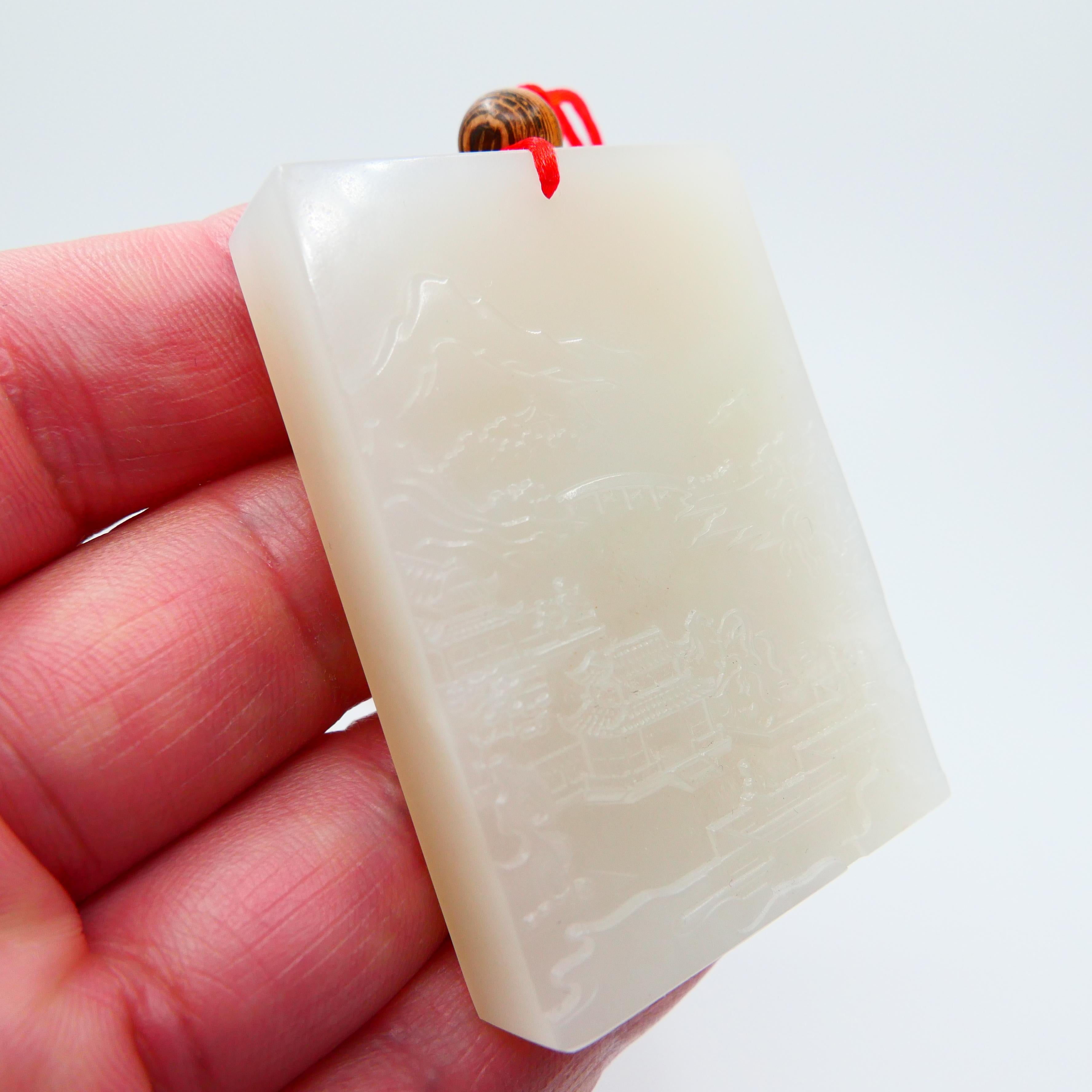 Certified Natural White Nephrite Jade Carving, Hetian Jade Decoration, Unisex For Sale 5
