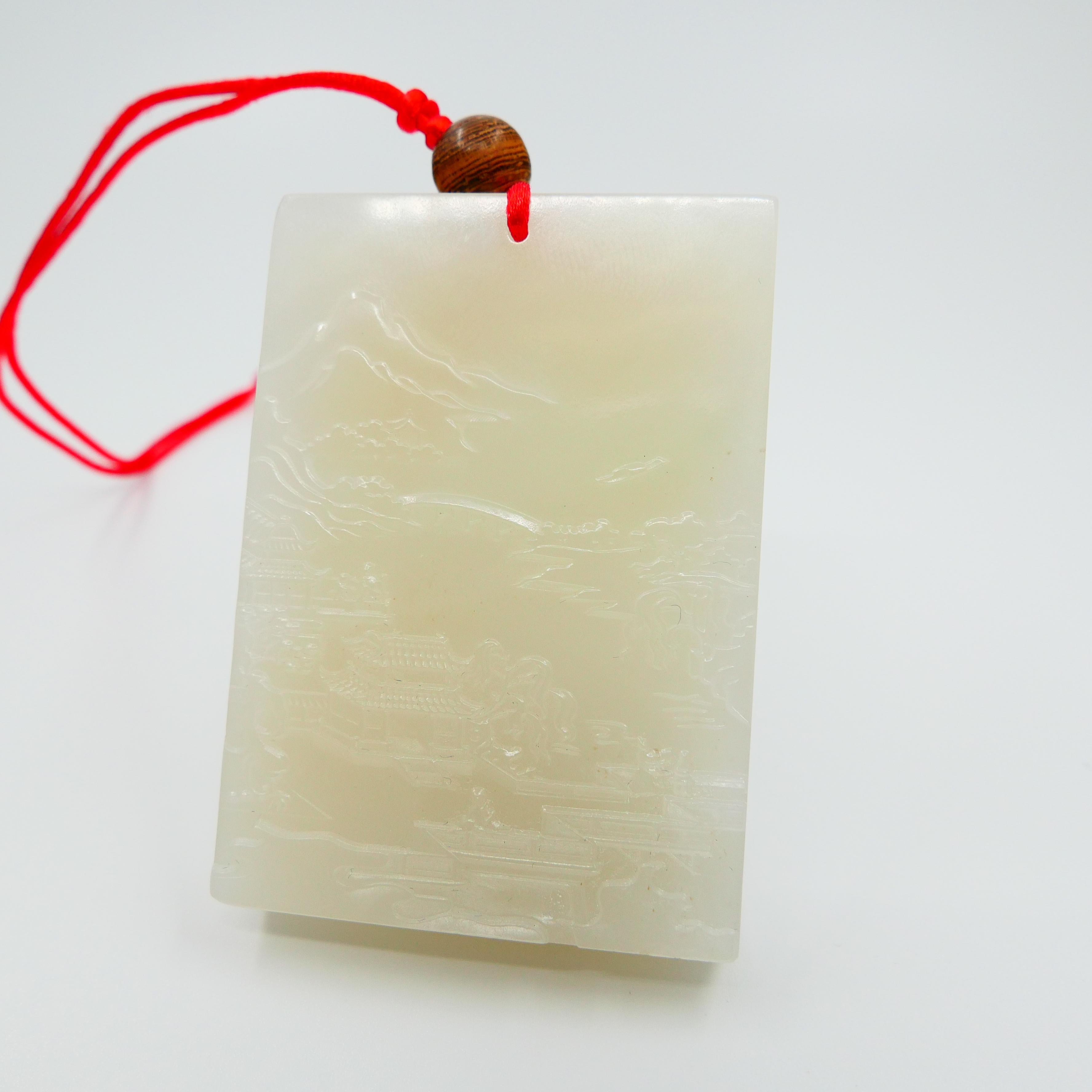 Certified Natural White Nephrite Jade Carving, Hetian Jade Decoration, Unisex For Sale 6