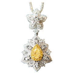 Certified Natural Yellow Diamond Pendant in 18K White Gold and Diamond