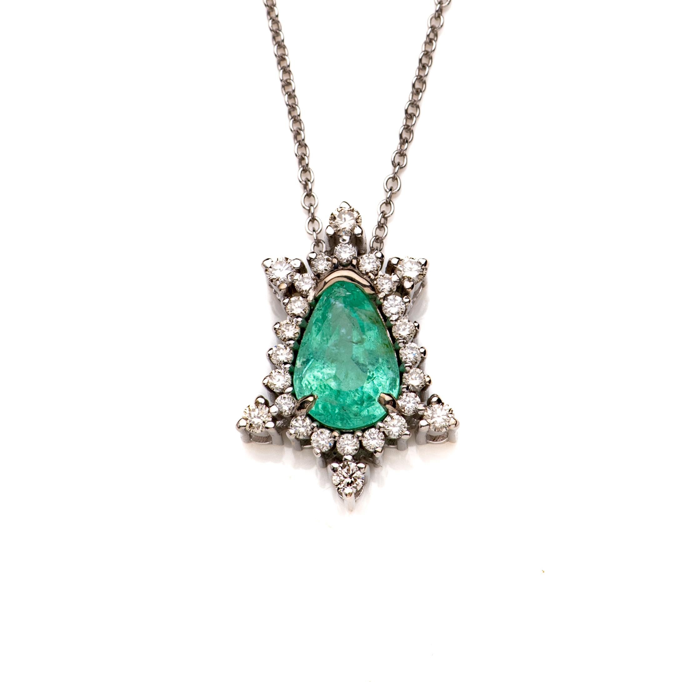 Collier de Tourmaline Paraiba certifiée néon en or blanc 14K avec diamants Neuf - En vente à GOES, NL