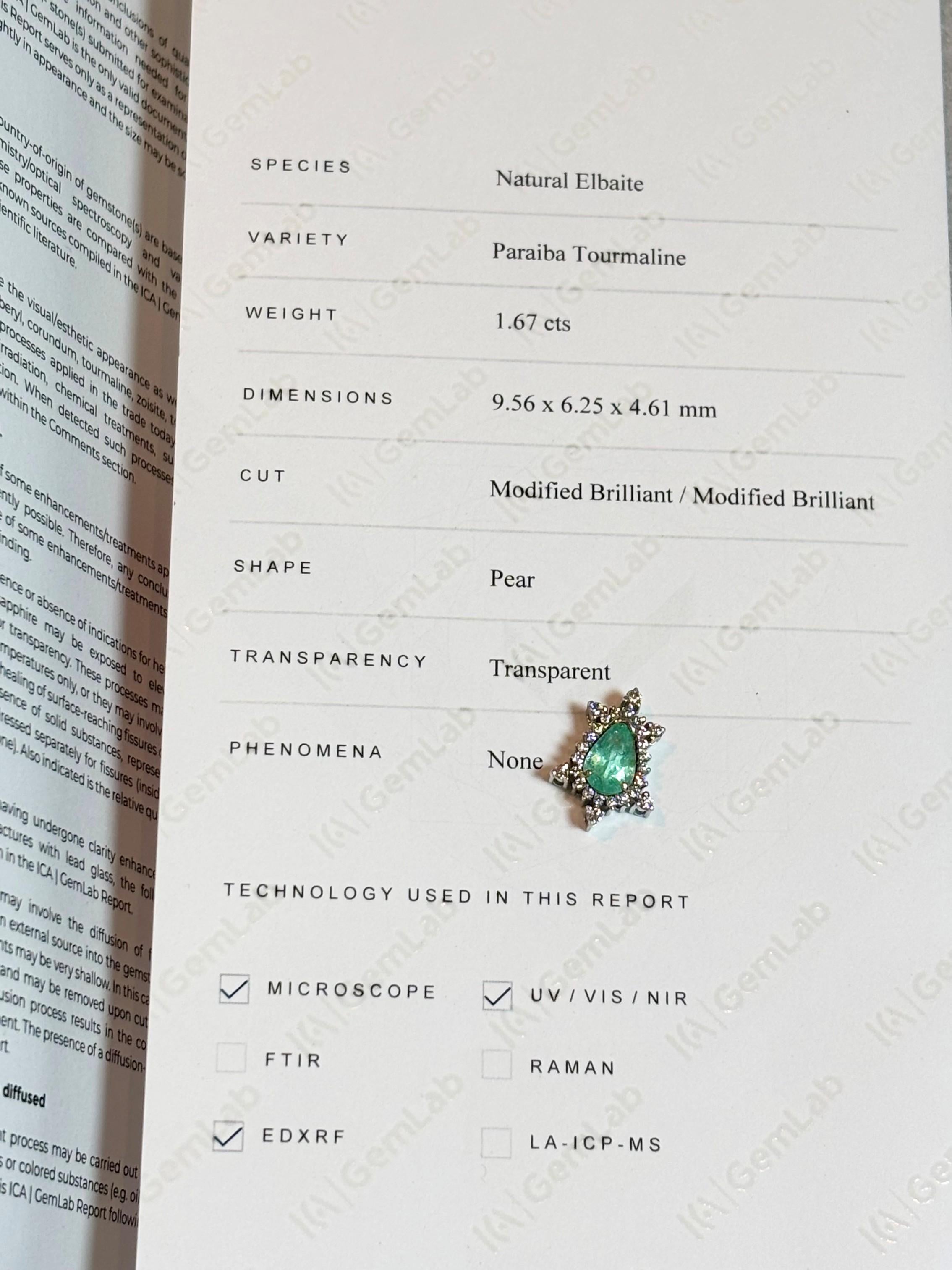 Collier de Tourmaline Paraiba certifiée néon en or blanc 14K avec diamants Pour femmes en vente