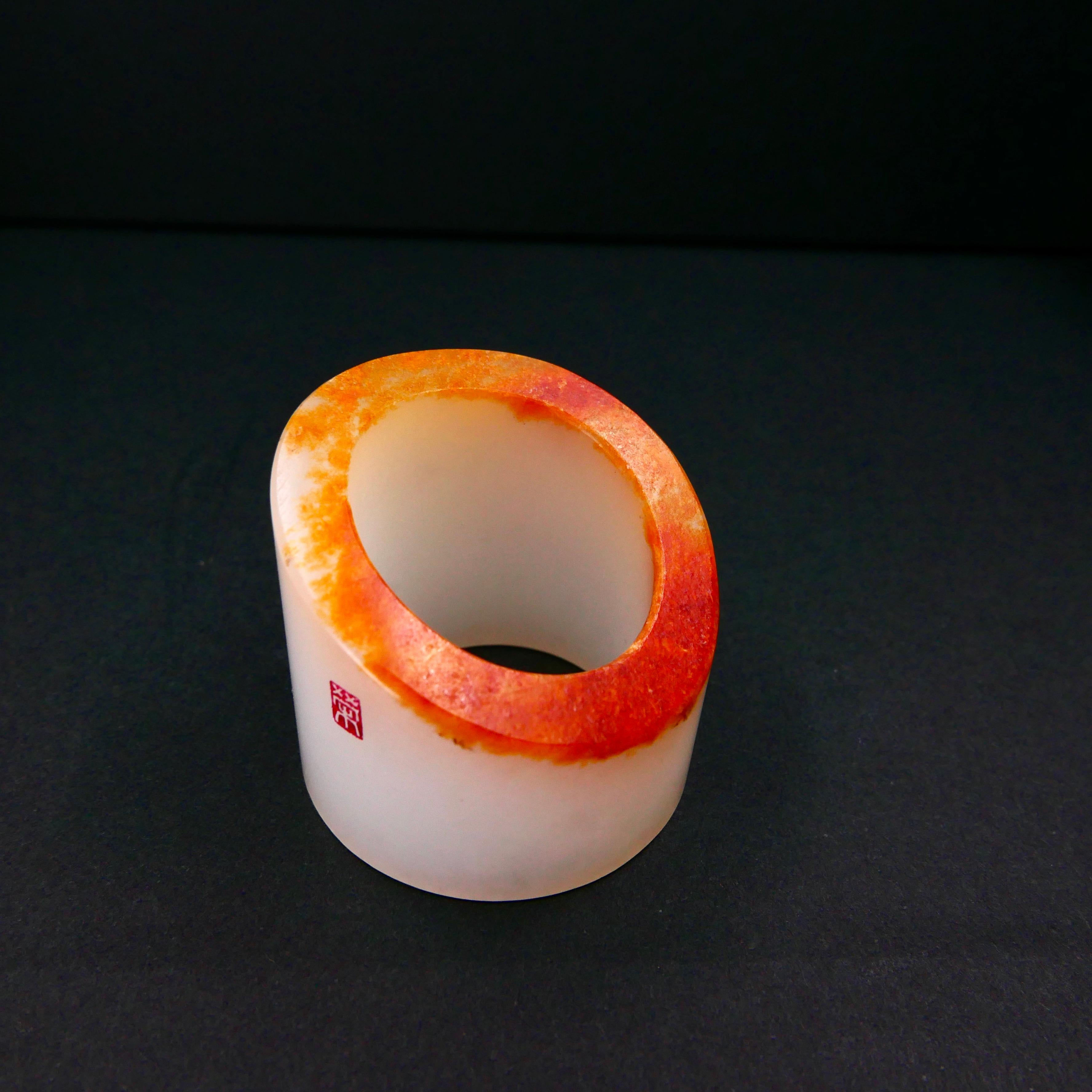 Certified Nephrite Jade Archer's Thumb Ring by Master 于士榮, River Pebble For Sale 6