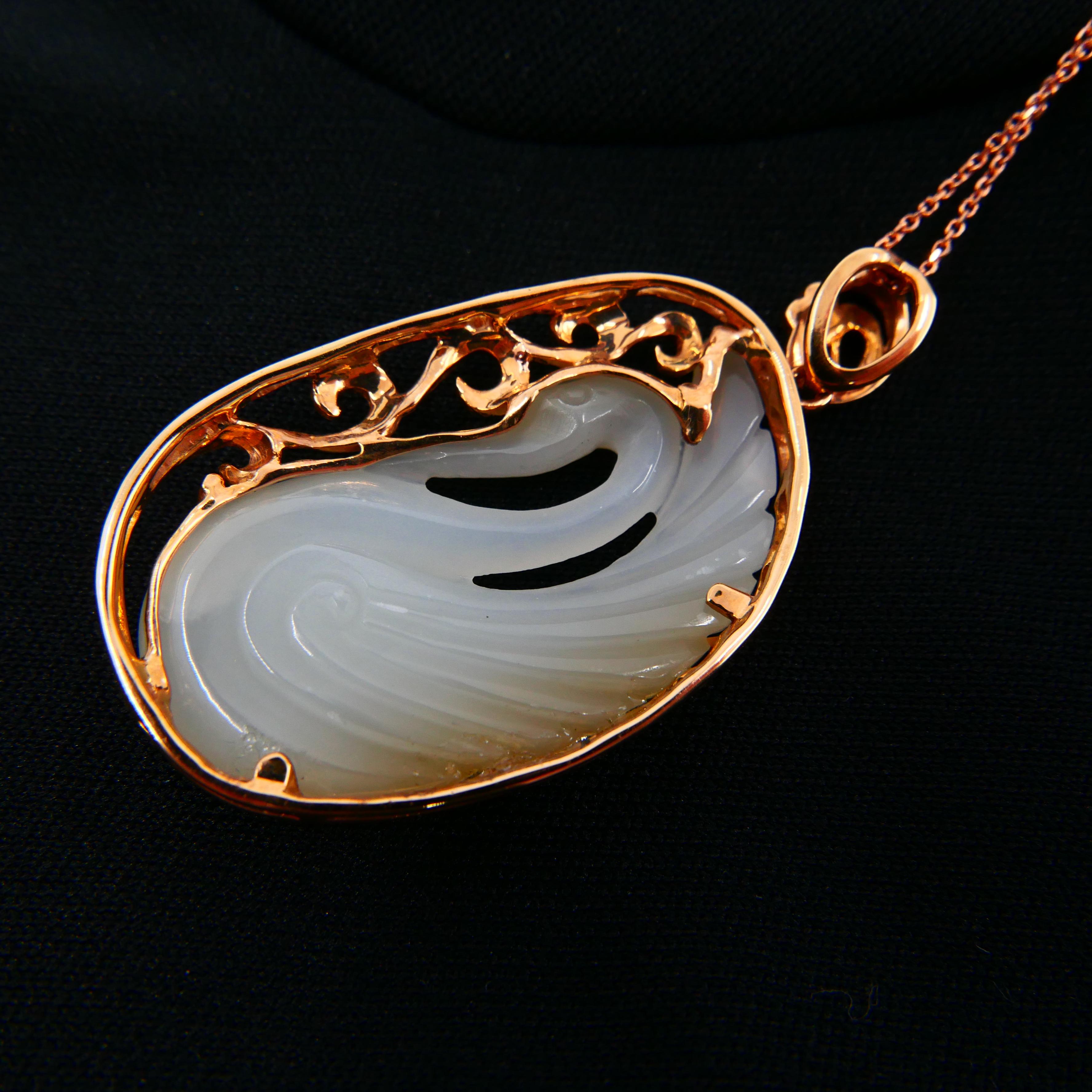yigedan New Thousands of Golden Inlaid Natural Hetian White Jade Rose Pendant Necklace with Certificate 