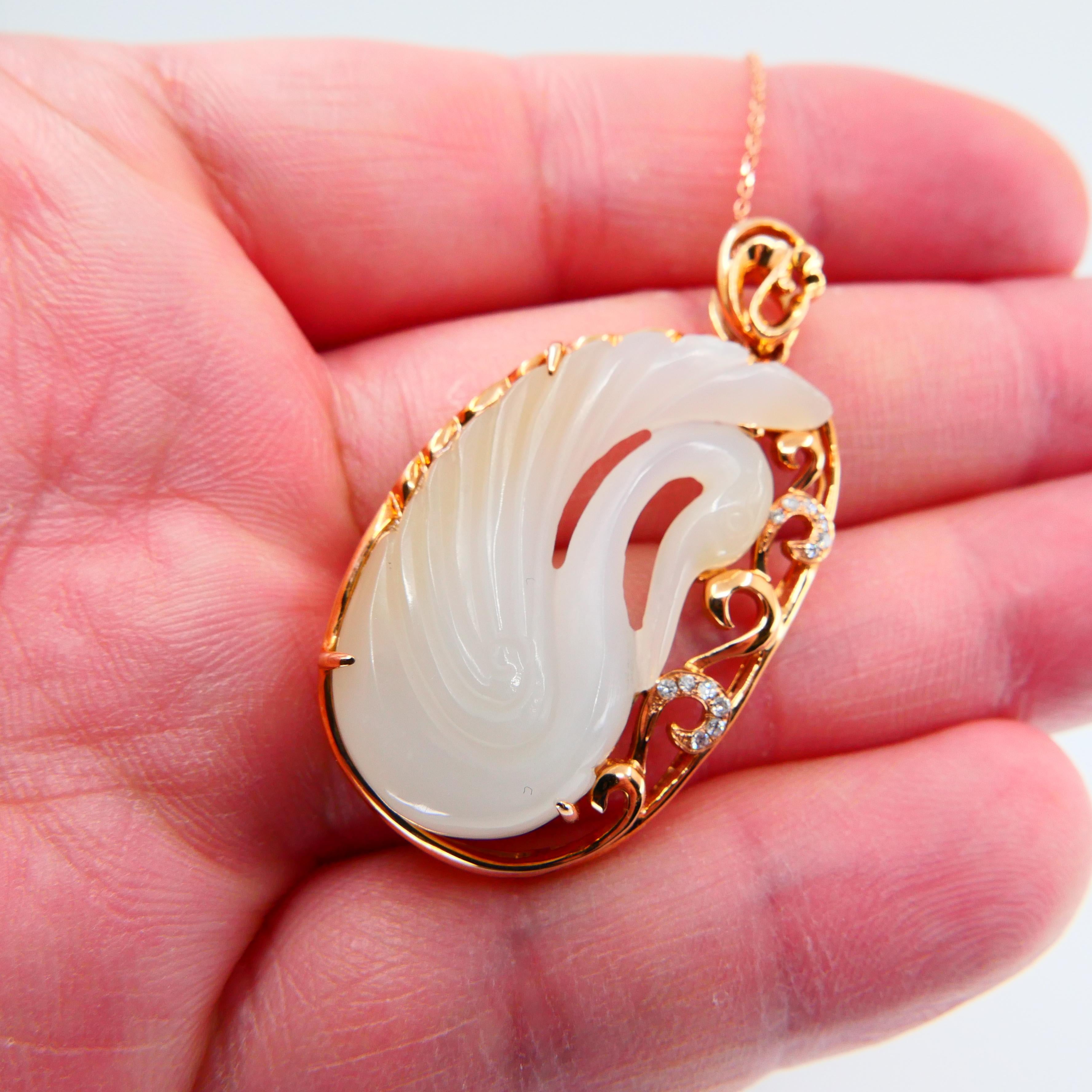 yigedan New Thousands of Golden Inlaid Natural Hetian White Jade Rose Pendant Necklace with Certificate 