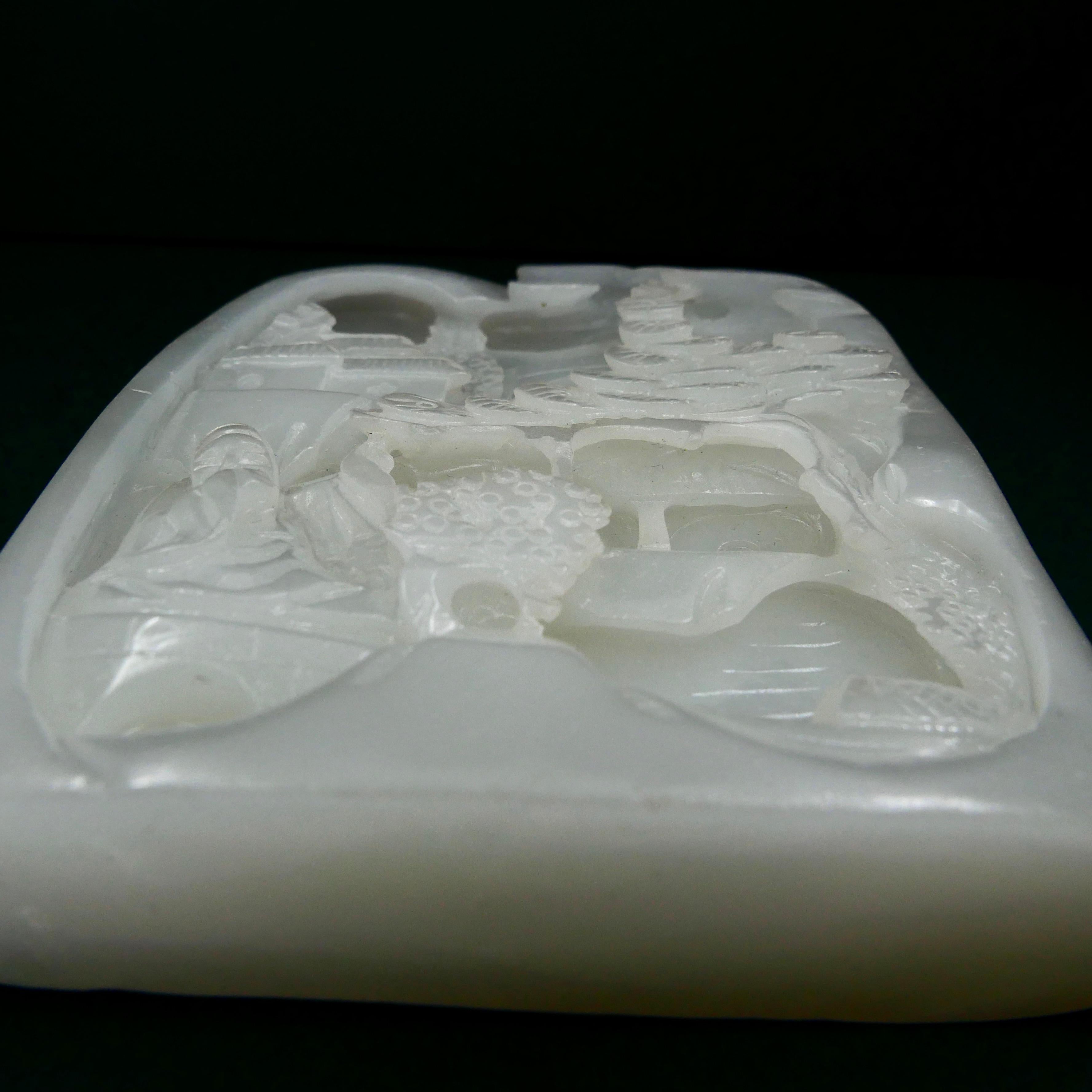 Certified Nephrite White Jade Carving, Hetian Jade, Scenic Stature For Sale 3