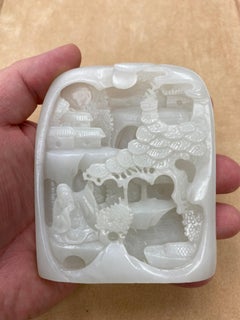 Certified Nephrite White Jade Carving, Hetian Jade, Scenic Stature