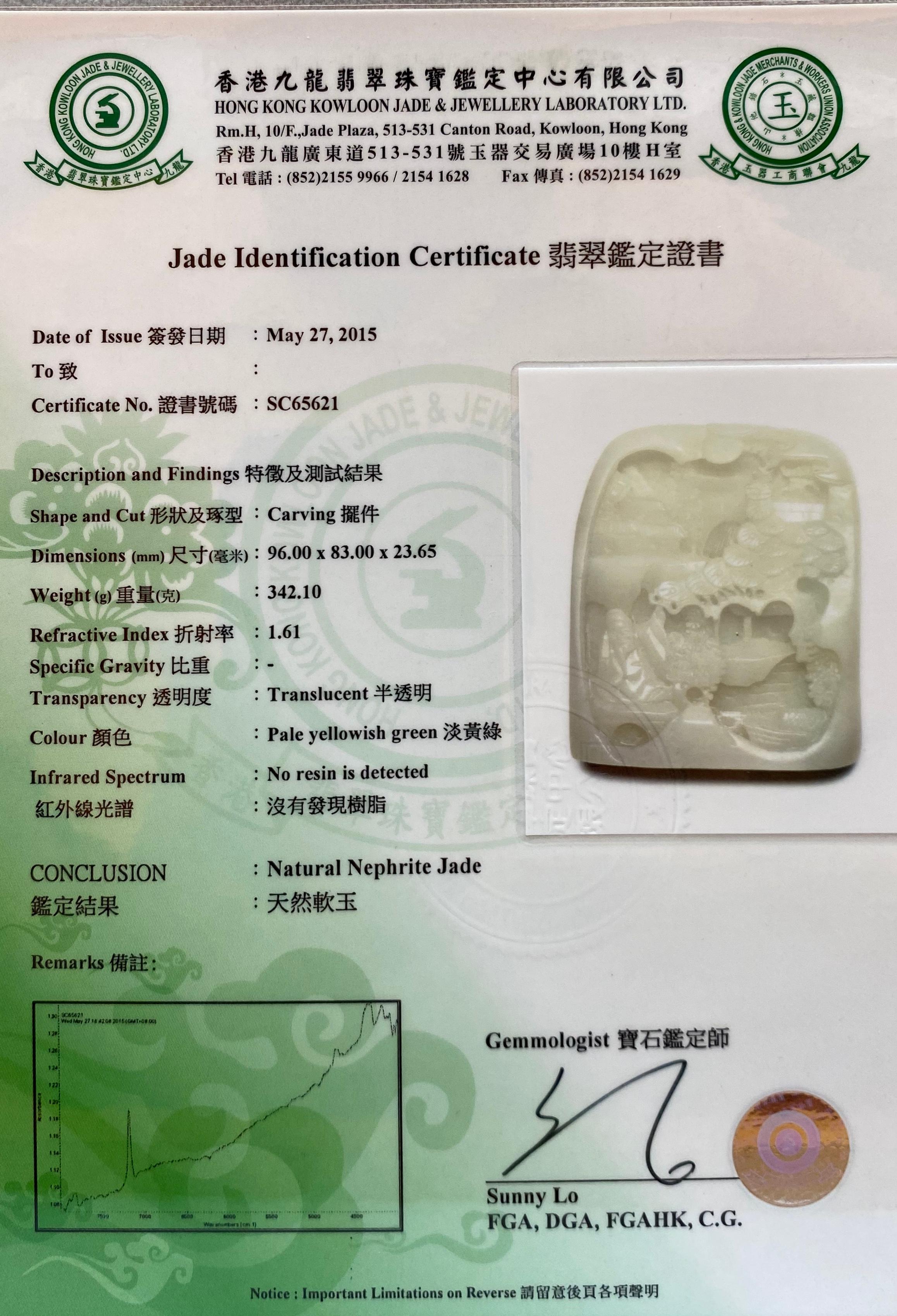 Zertifizierte Nephrit-Schnitzerei aus weißer Jade, Hetian-Jade, Scenic-Statur im Angebot 12