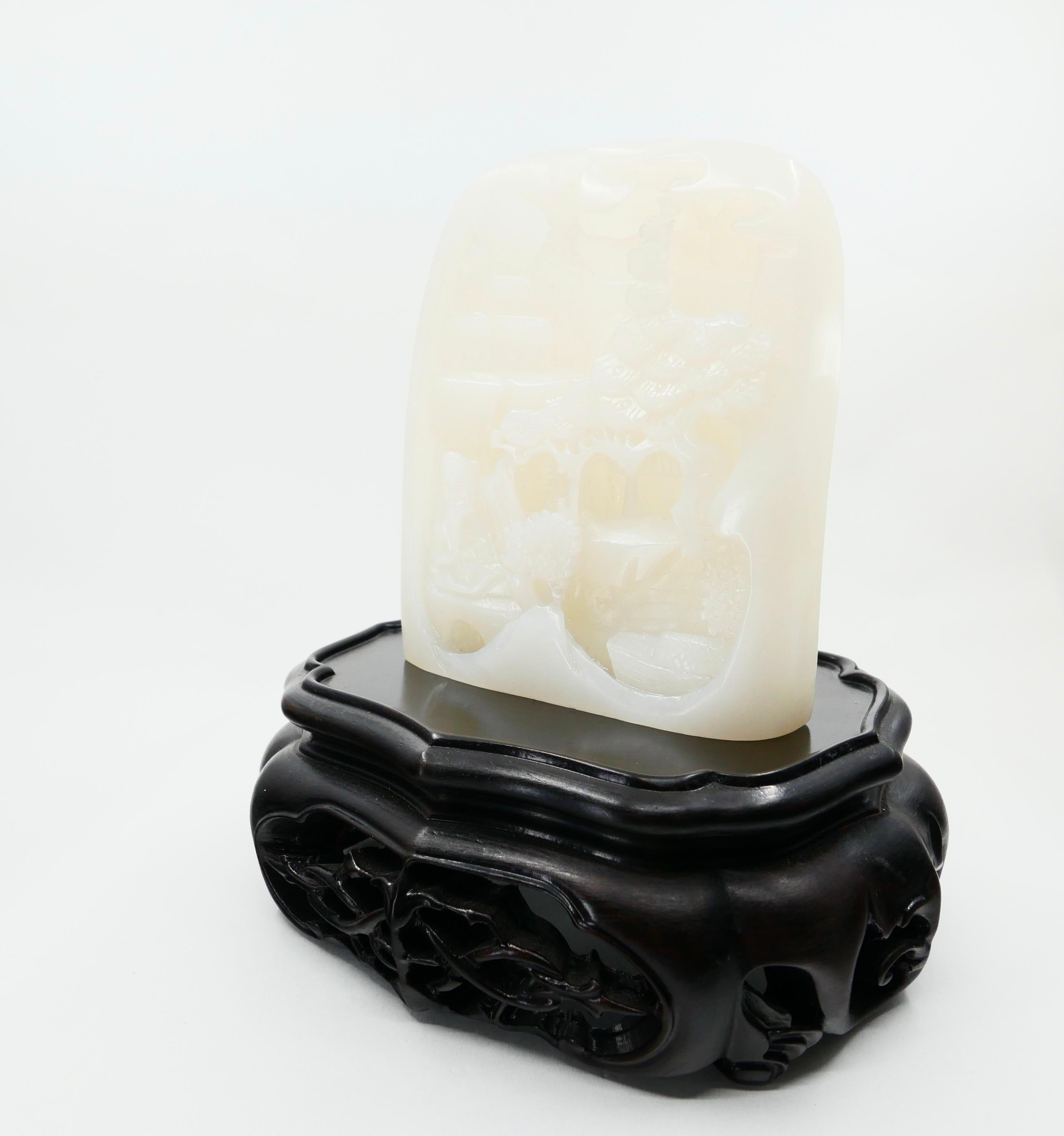 Certified Nephrite White Jade Carving, Hetian Jade, Scenic Stature For Sale 9