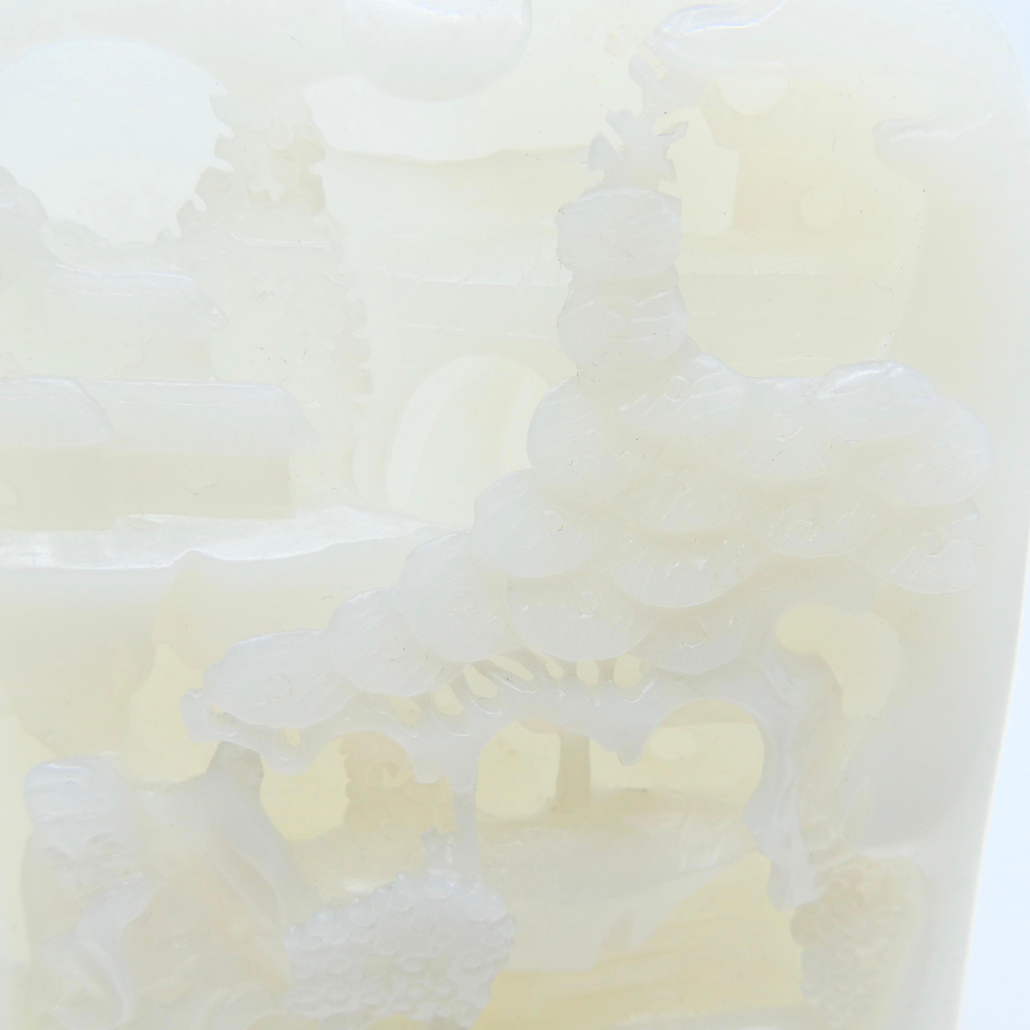 Rough Cut Certified Nephrite White Jade Carving, Hetian Jade, Scenic Stature For Sale