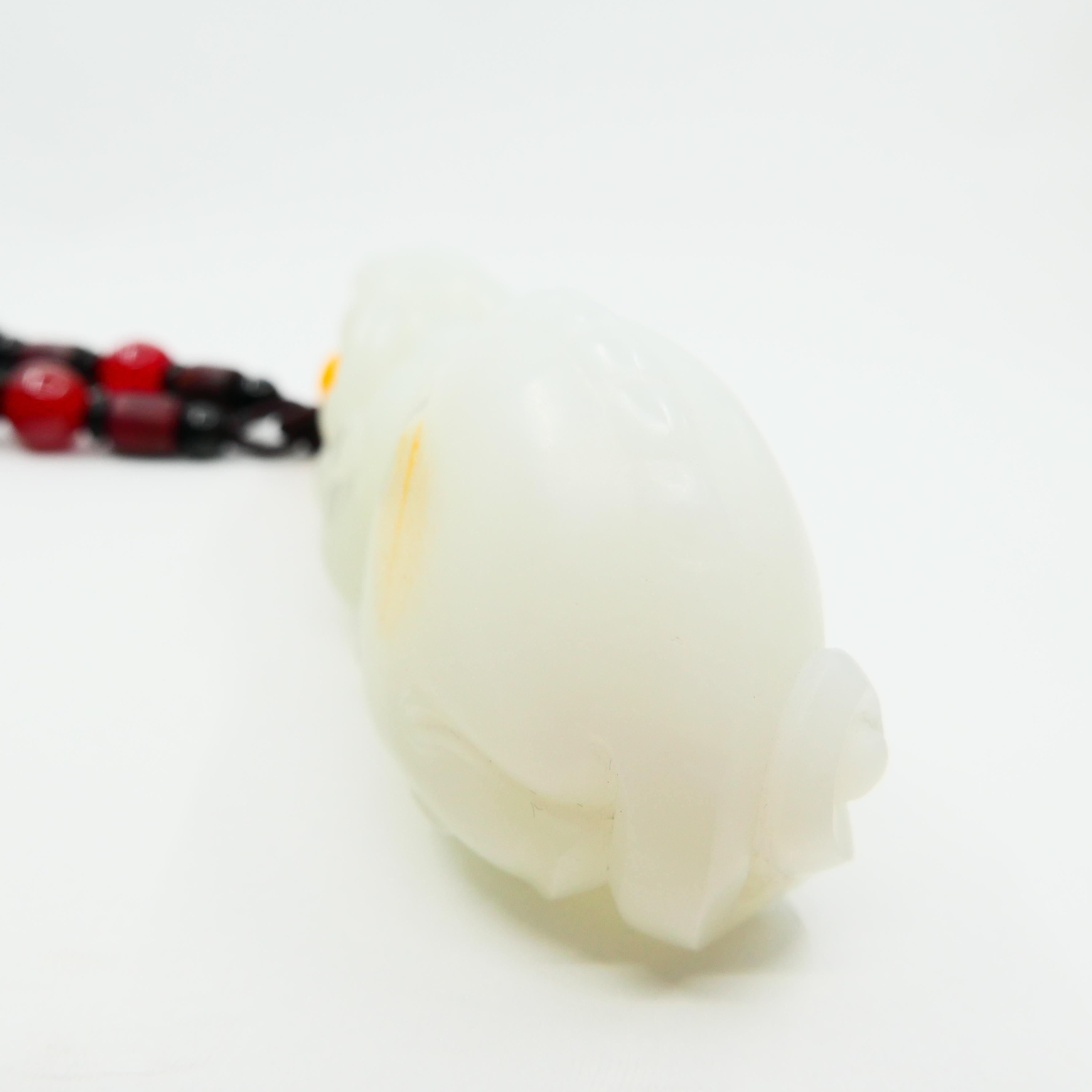 Certified Nephrite White Jade Mythical Creature, Heatian River Pebble Material For Sale 2