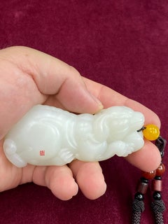 Certified Nephrite White Jade Mythical Creature, Heatian River Pebble Material
