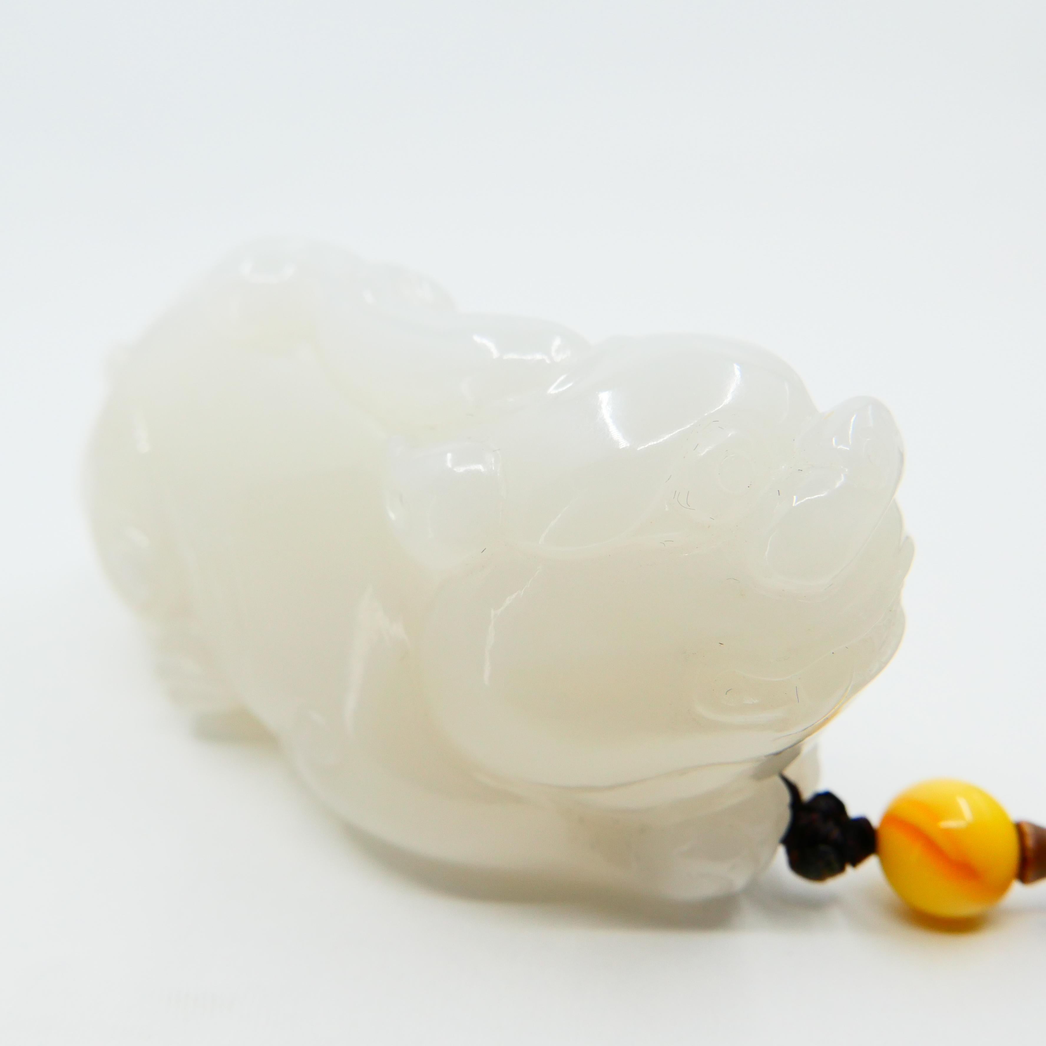 Certified Nephrite White Jade Mythical Creature, Hetian River Pebble Material 4