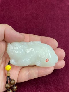 Certified Nephrite White Jade Mythical Creature, Hetian River Pebble Material