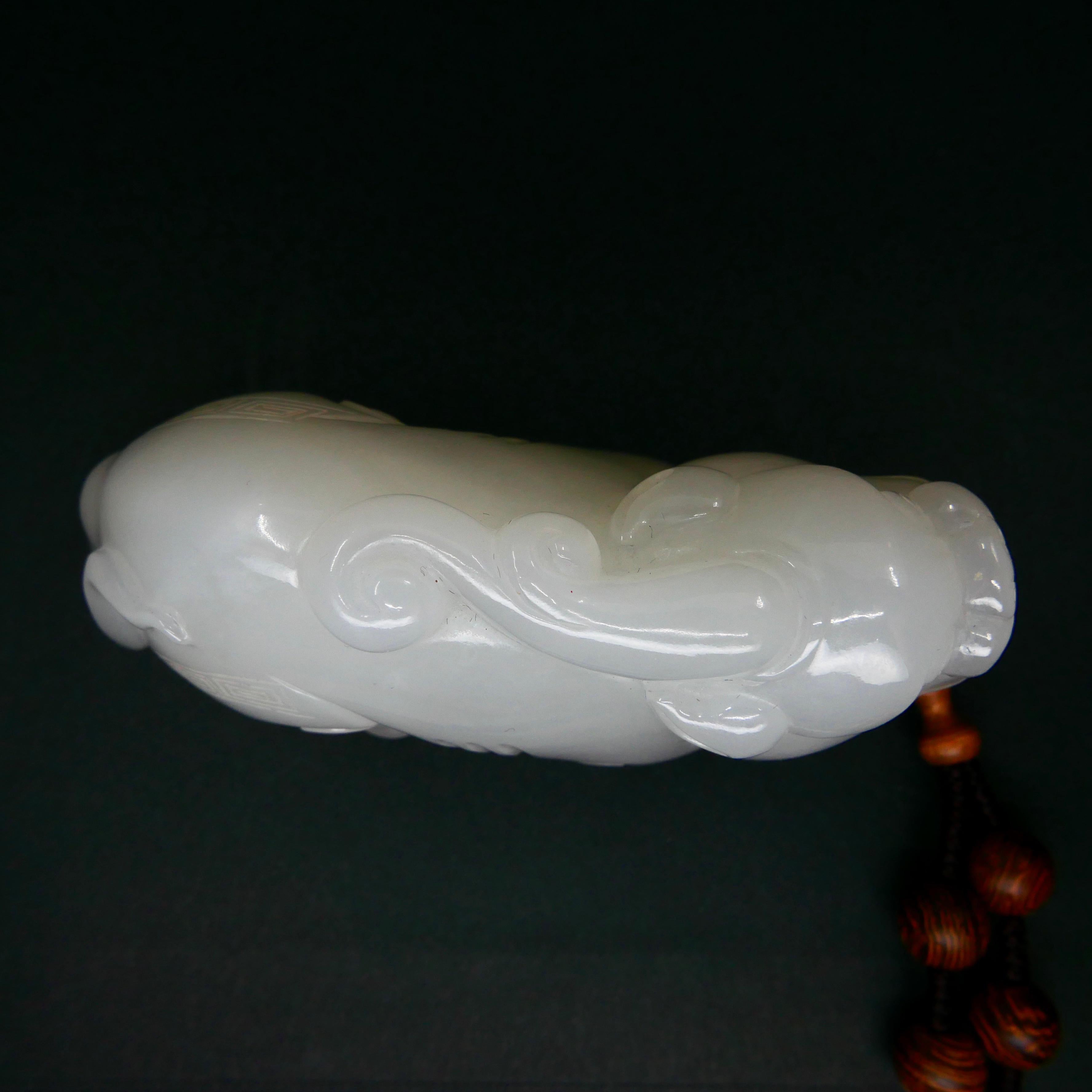 Certified Nephrite White Jade Mythical Creature, Hetian River Pebble Material In New Condition For Sale In Hong Kong, HK