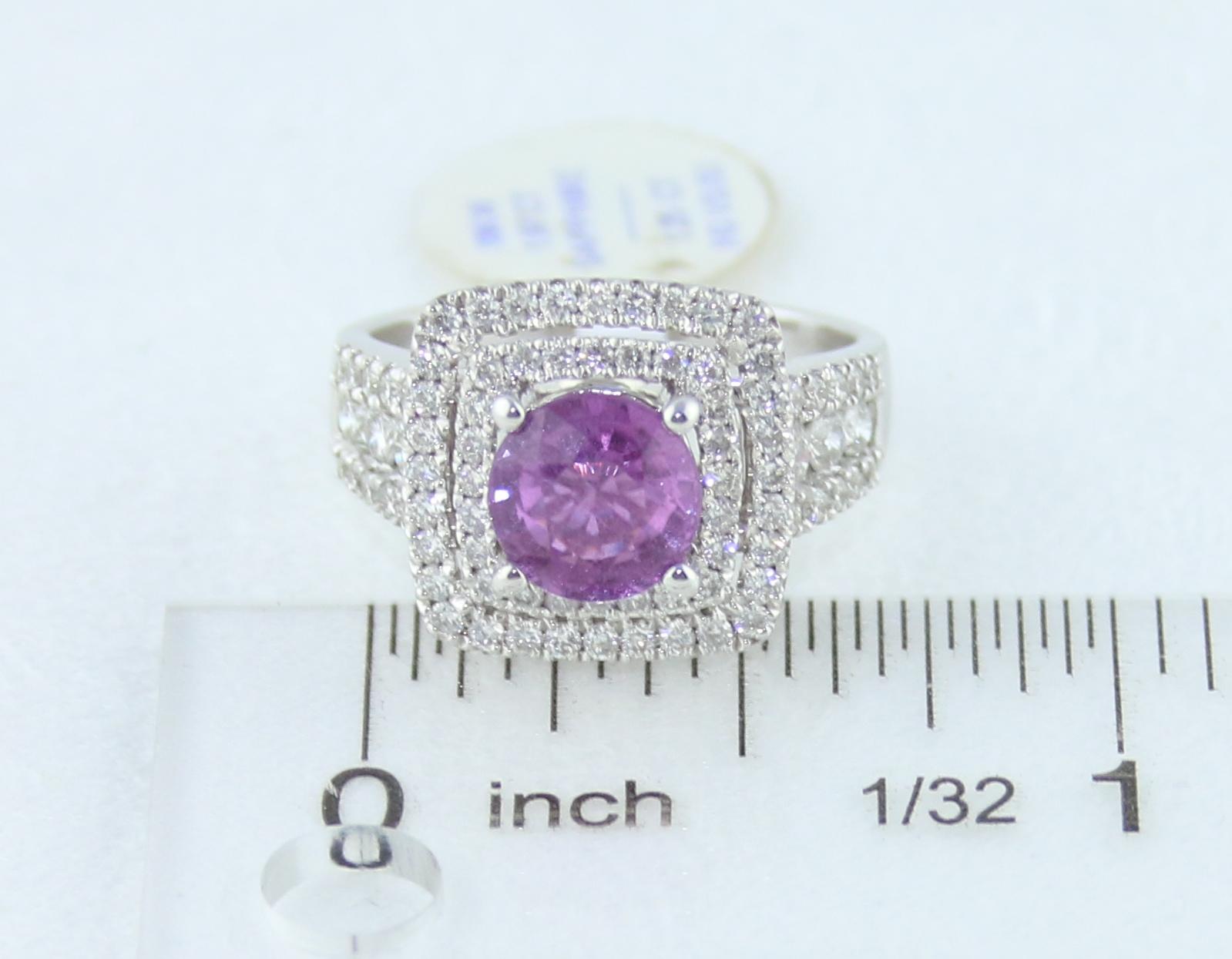 Certified No Heat 1.97 Carat Pinkish Violet Sapphire Diamond Gold Ring For Sale 4