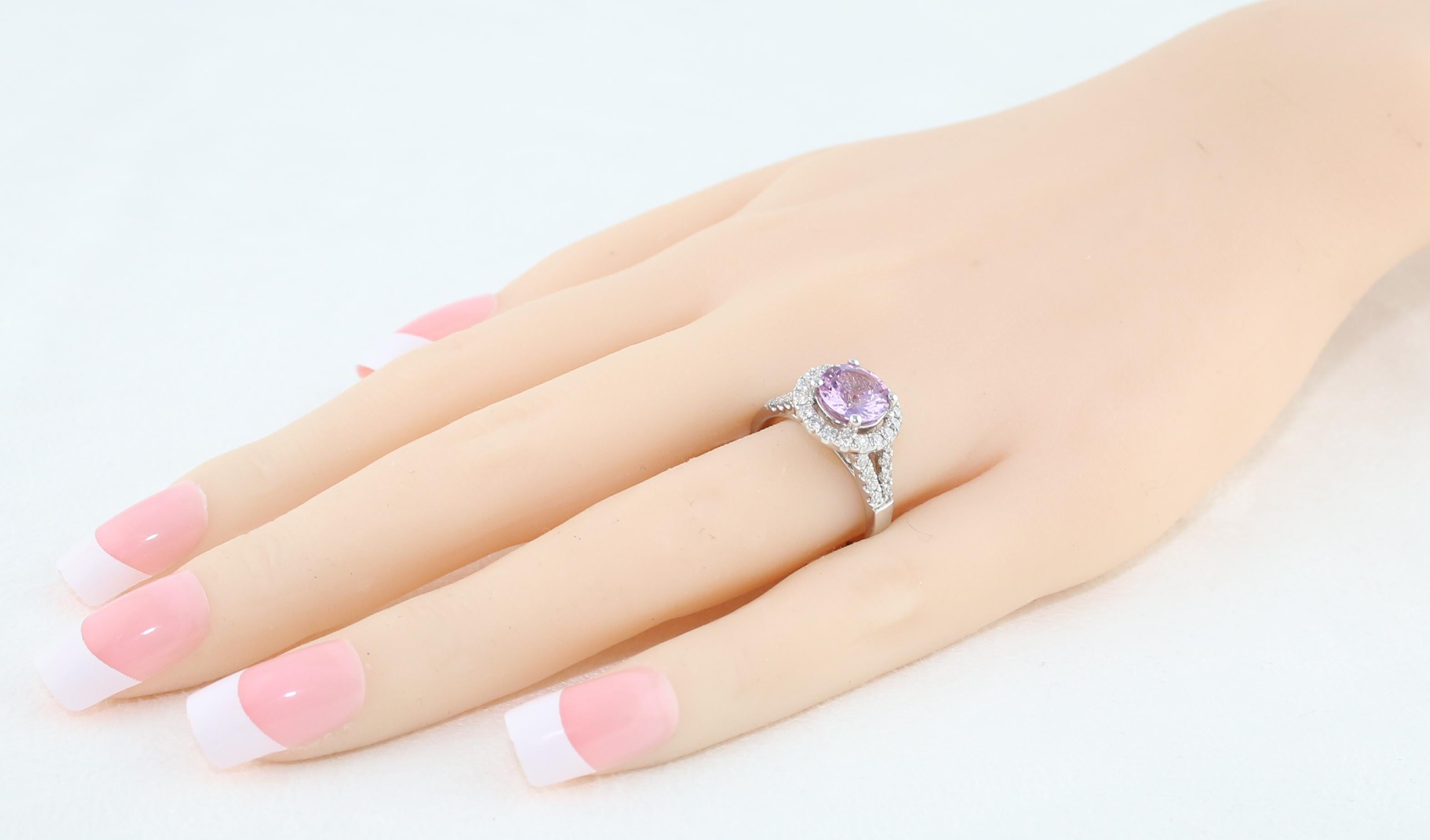 Certified No Heat 2.18 Carat Round Pink Sapphire Diamond Gold Ring In New Condition For Sale In New York, NY