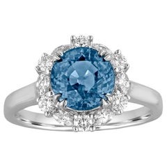 zertifizierter unbehandelter 2,97 Karat Himmelblauer Saphir Halo Diamantring