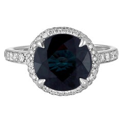 Goldring, zertifizierter unbehandelter 4,98 Karat runder grünlich-blauer Teal Saphir Diamant