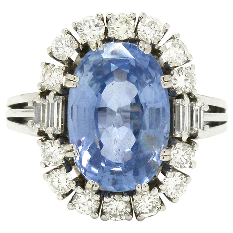 Certified No Heat 7 Carat Ceylon Sapphire Engagement Ring Cocktail Diamond Halo