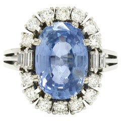 Anello di fidanzamento con zaffiro di Ceylon certificato senza calore da 7 carati Cocktail Diamond Halo