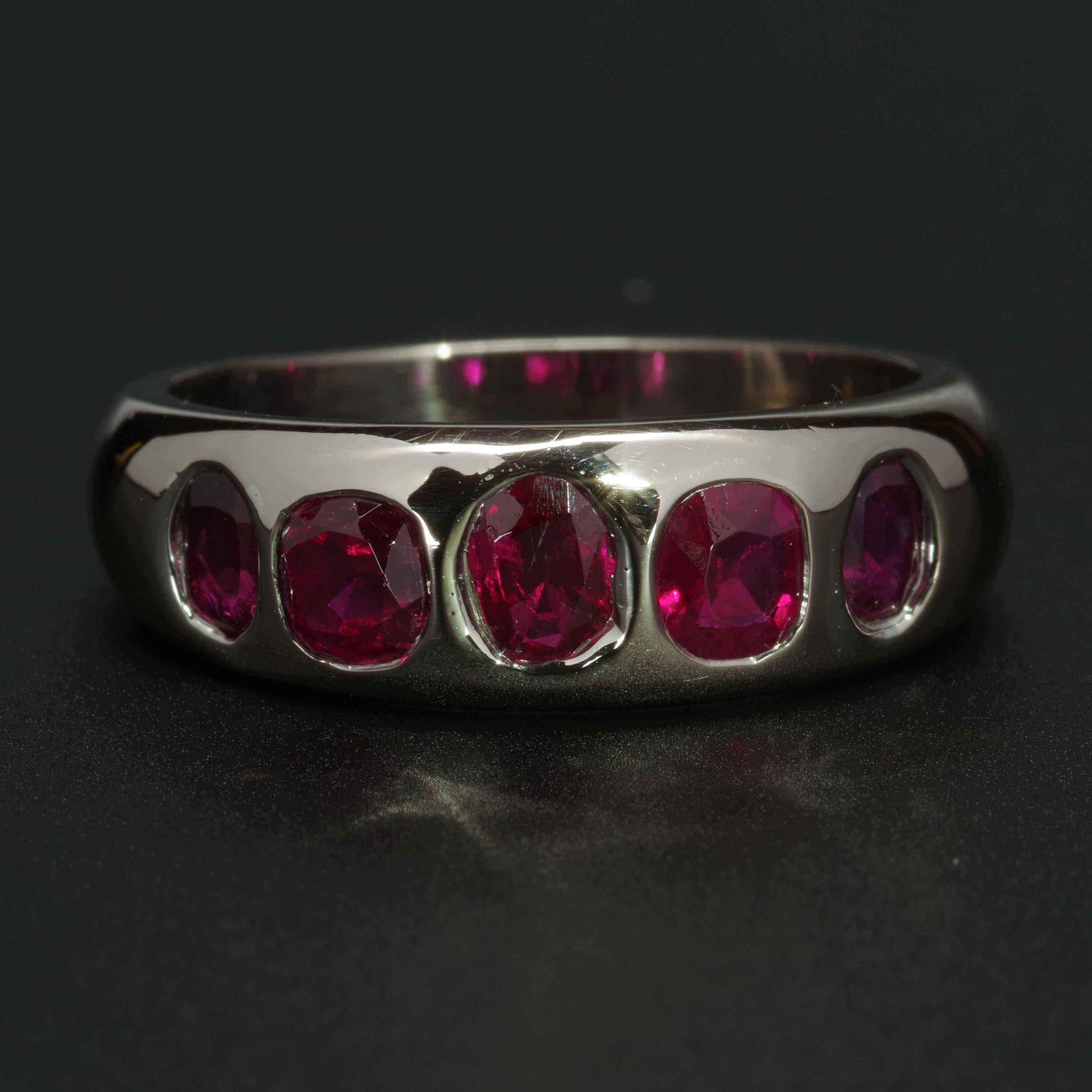 The English have been crafting beautiful five stone ruby rings in gold since the beginning of time, or just about. But not for men. Sure, men could wear some of these rings but they are often more ornamental than most men would like. Nonetheless, I