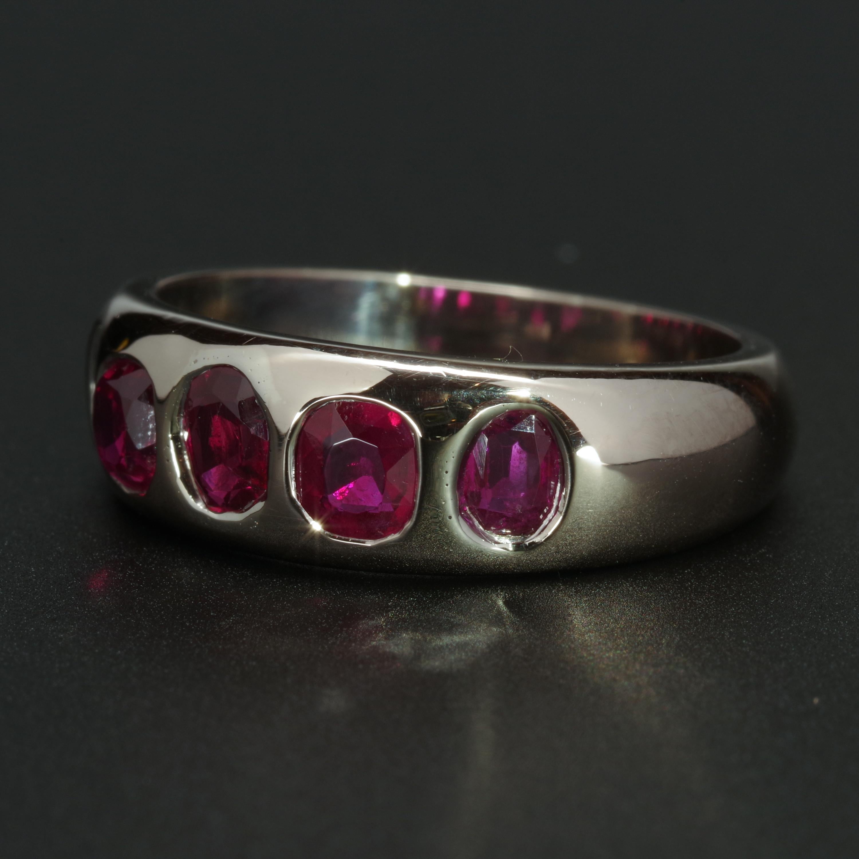 Ruby Ring Certified No-Heat Burma Rubies English Circa 1999 In Excellent Condition In Southbury, CT