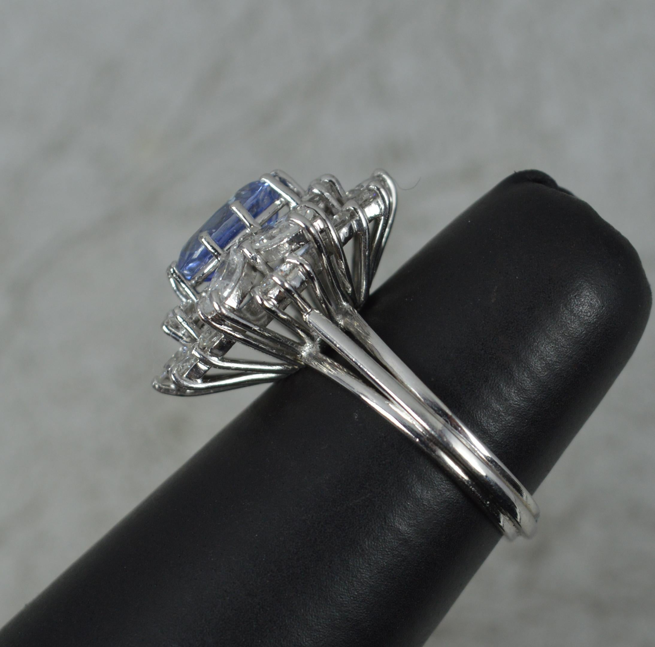 Certified No Heat Ceylon Sapphire and 1.75ct Diamond Platinum Cluster Ring 7