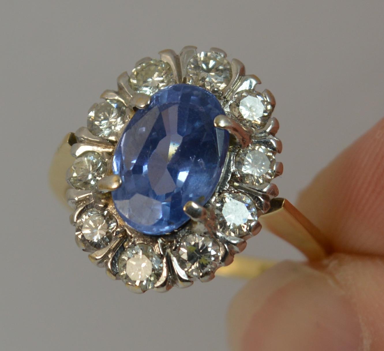 Certified No Heat Ceylon Sapphire and Diamond 18 Carat Gold Cluster Ring 6