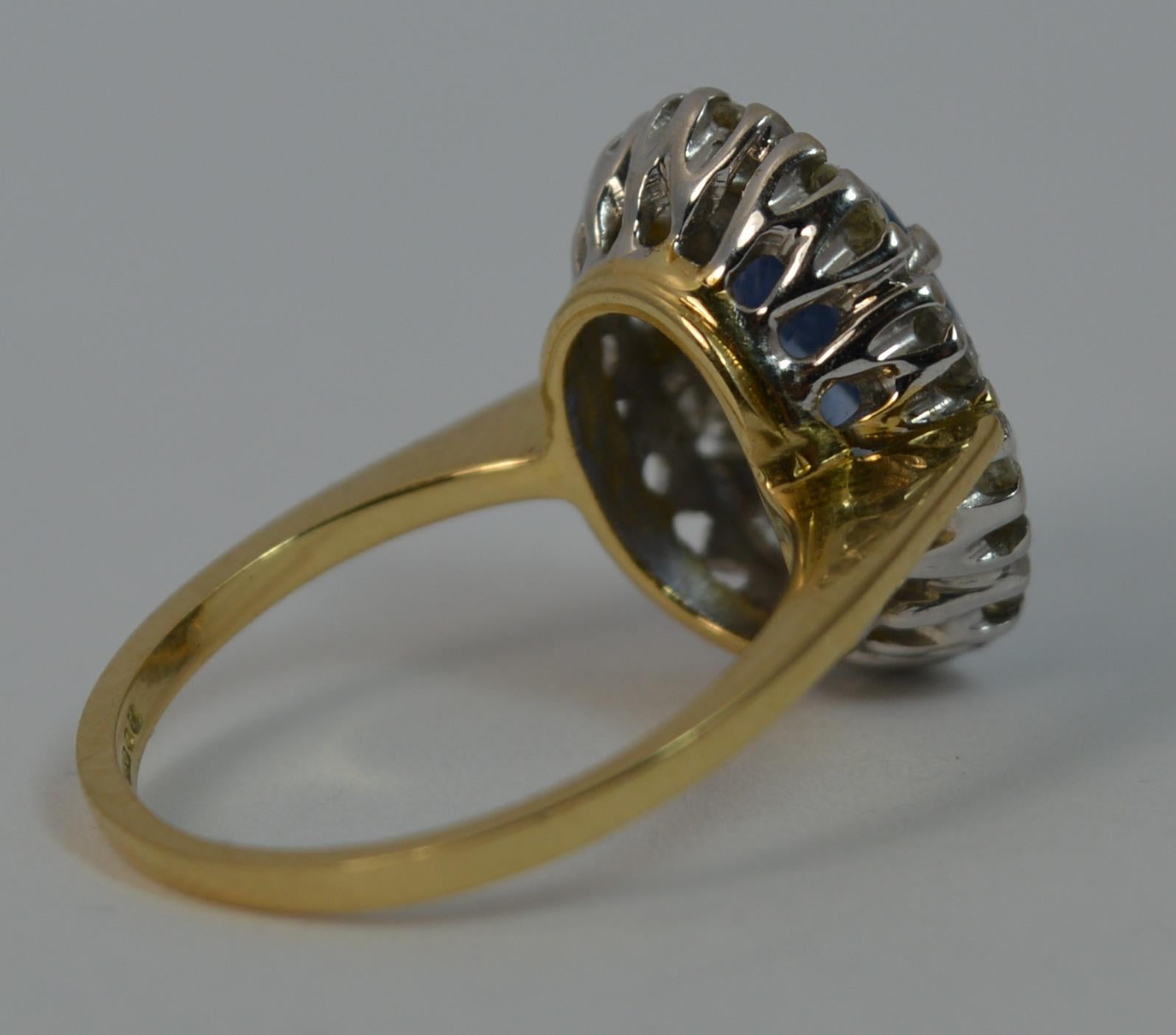 Certified No Heat Ceylon Sapphire and Diamond 18 Carat Gold Cluster Ring 8