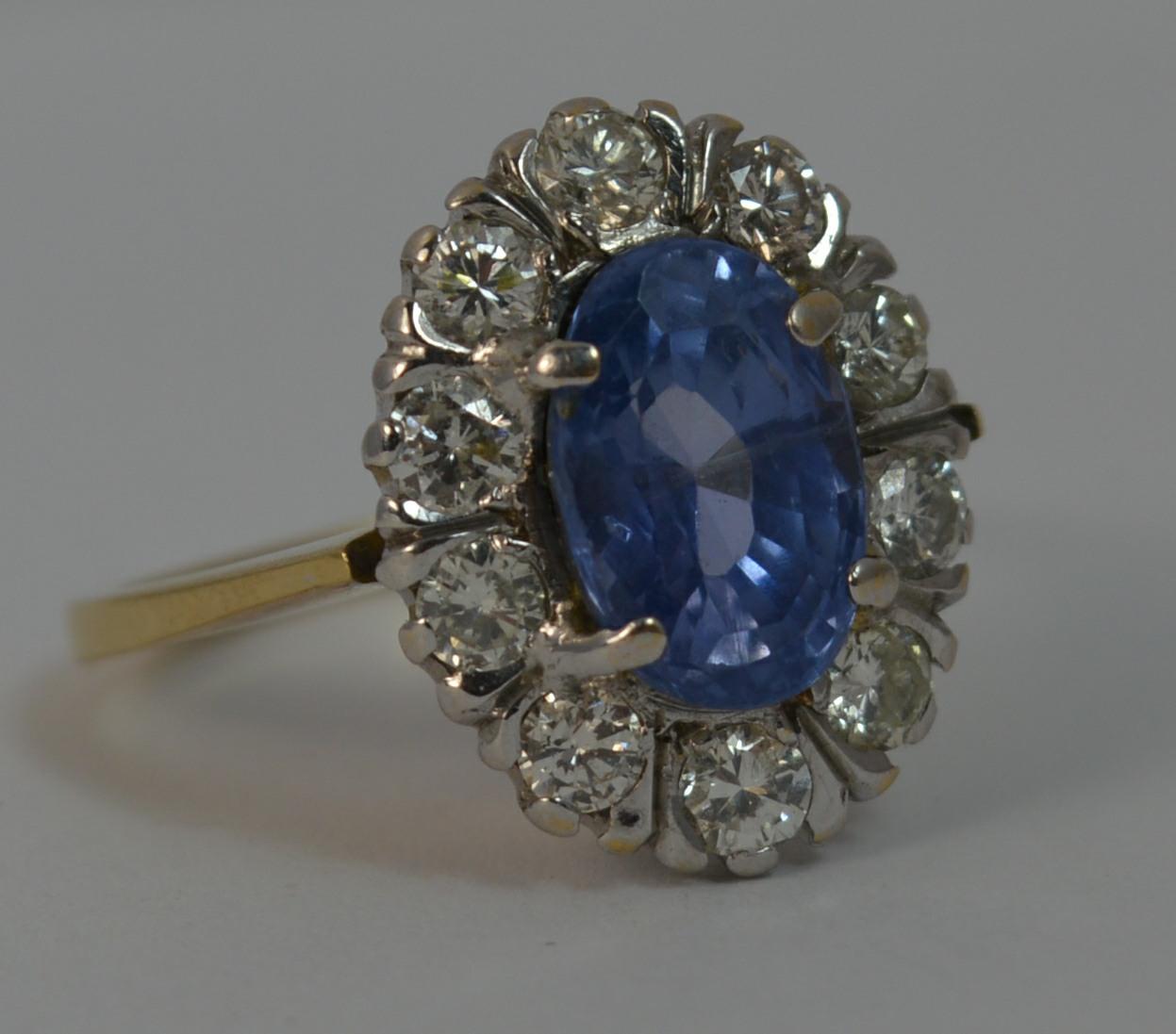 Certified No Heat Ceylon Sapphire and Diamond 18 Carat Gold Cluster Ring 9