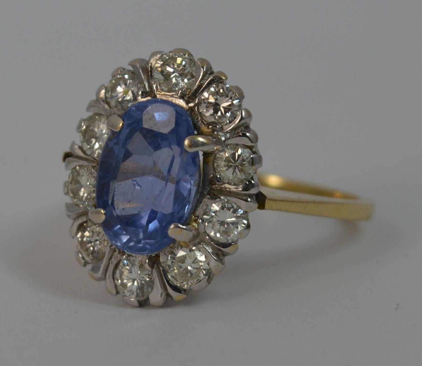 Certified No Heat Ceylon Sapphire and Diamond 18 Carat Gold Cluster Ring 11