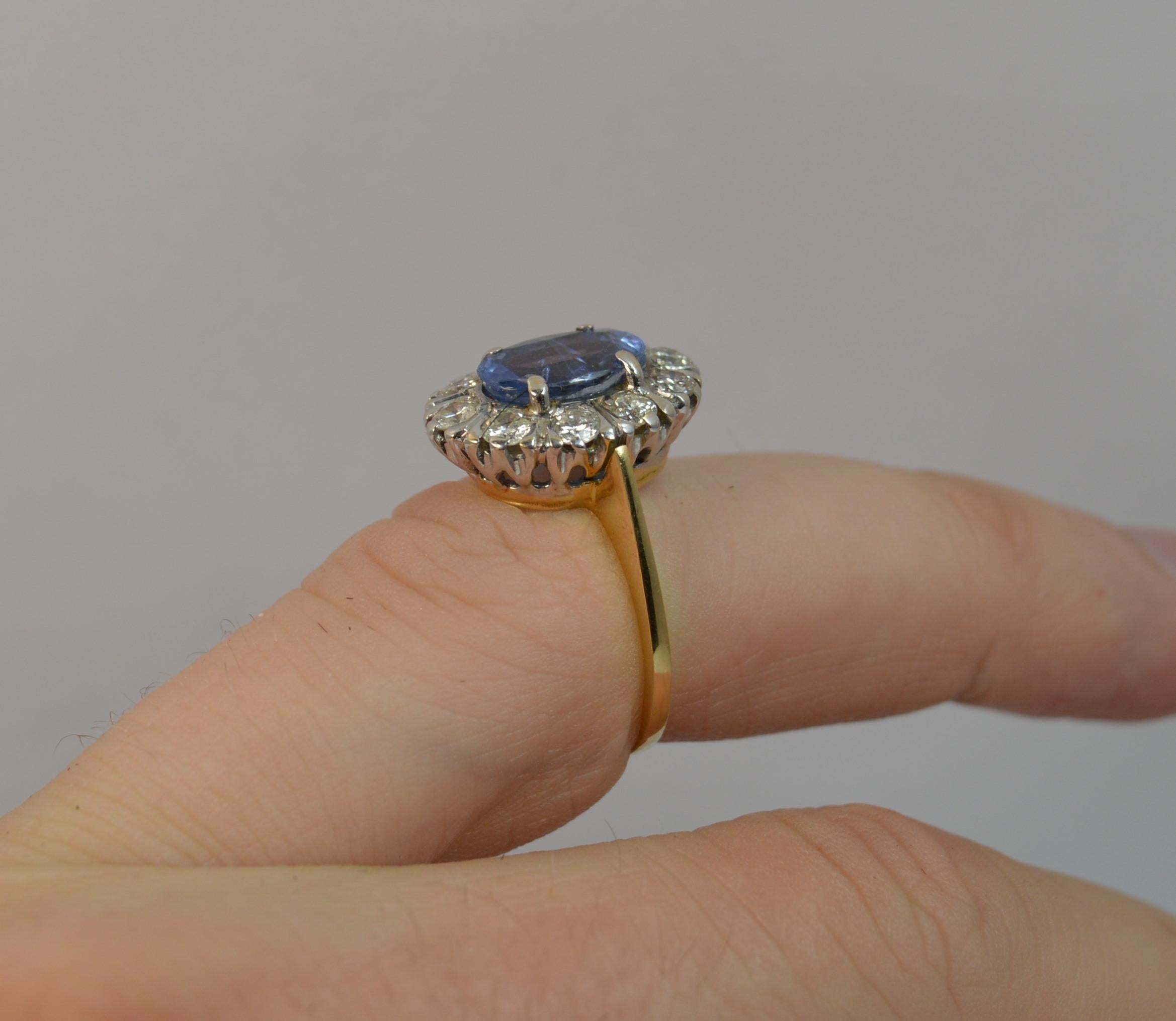 A beautiful Sapphire and Diamond ring. Comes complete with hard a4 page confirming the sapphire is of Ceylon origin with no heat treatment.
SIZE ; J 1/2 UK, 5 US
The large oval cut sapphire to the centre in four claw setting, 6.4mm x 9.2mm x