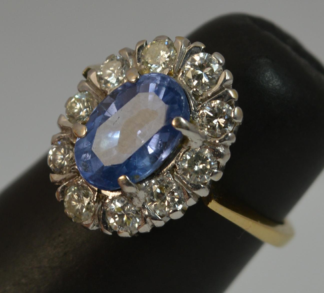 Certified No Heat Ceylon Sapphire and Diamond 18 Carat Gold Cluster Ring 15