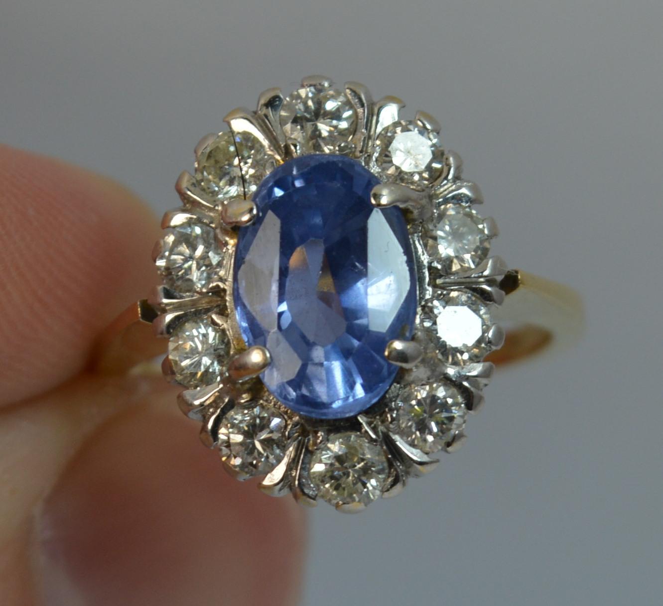 Women's Certified No Heat Ceylon Sapphire and Diamond 18 Carat Gold Cluster Ring